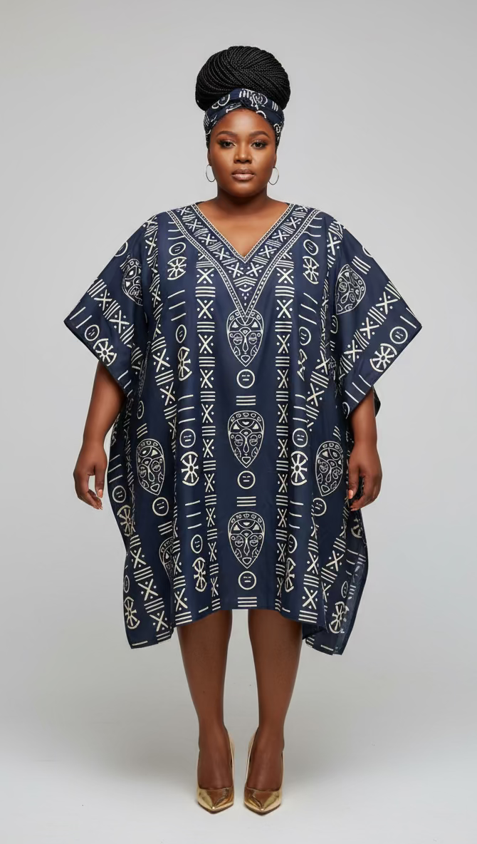 Kaftan Top/ Short Dress- Tribal Print- KF01