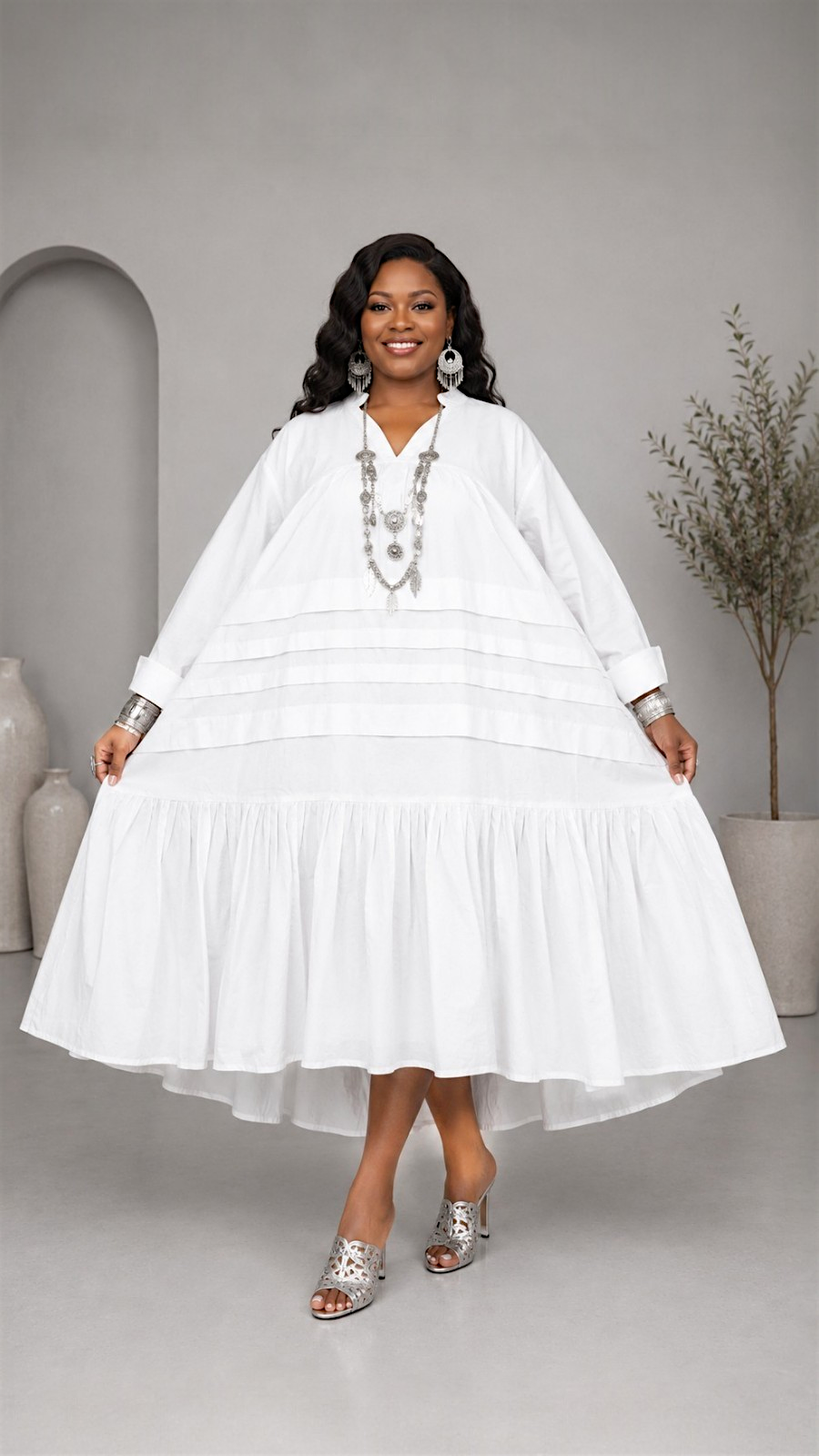 Tiered Midi Dress White 7580