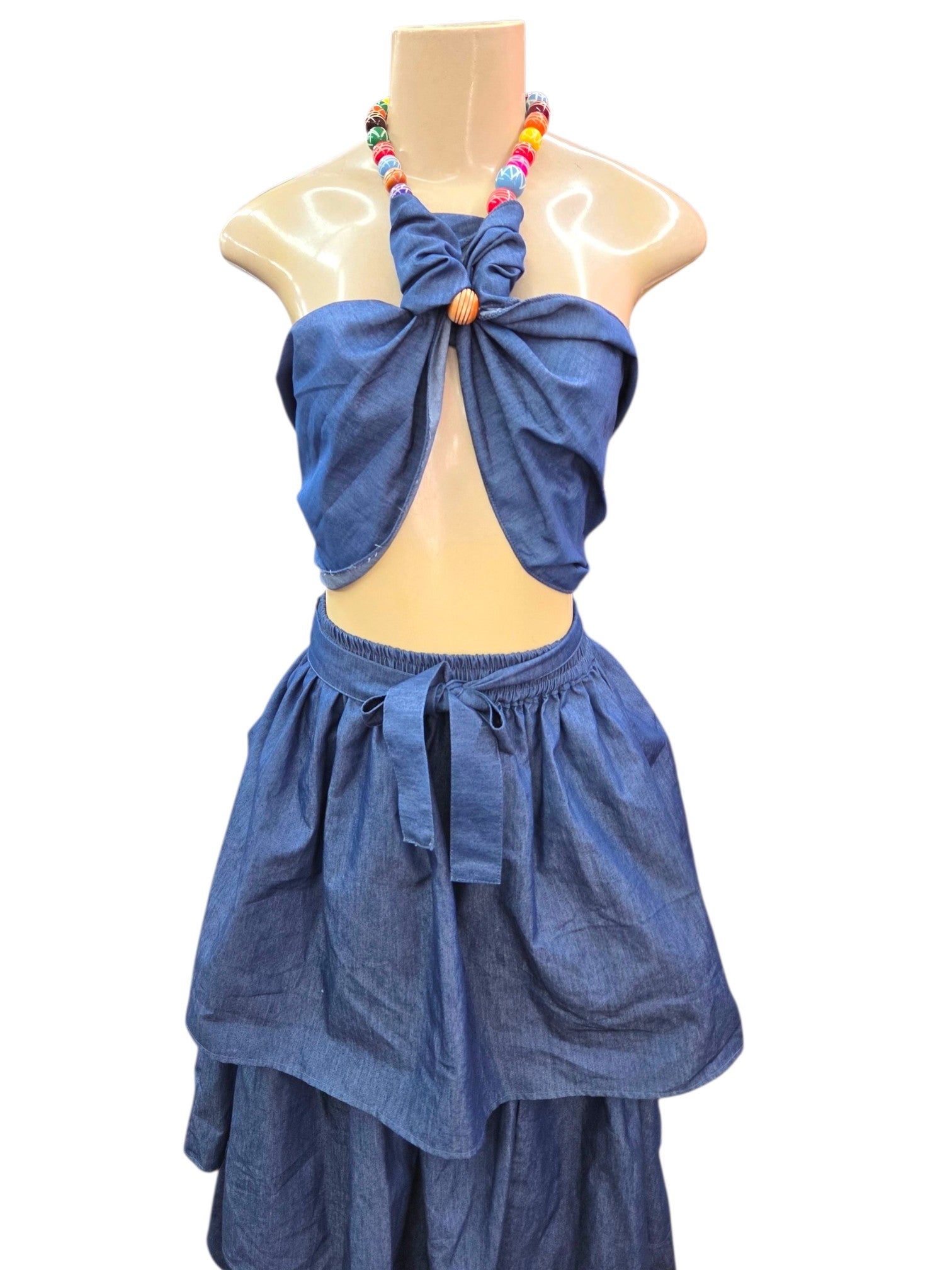 Woman 3 Tiered Flounce Denim Skirt S4