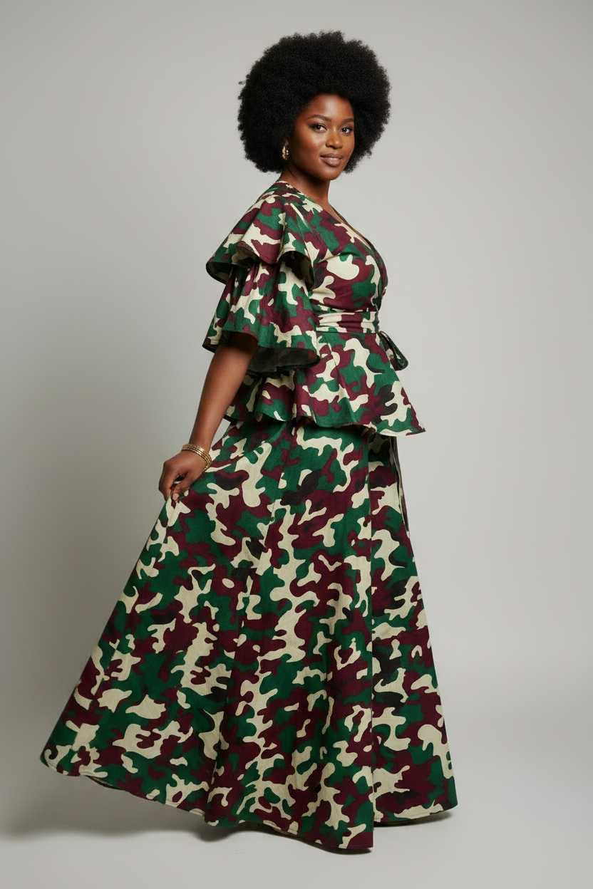 Wrap Blouse & Long Skirt Set