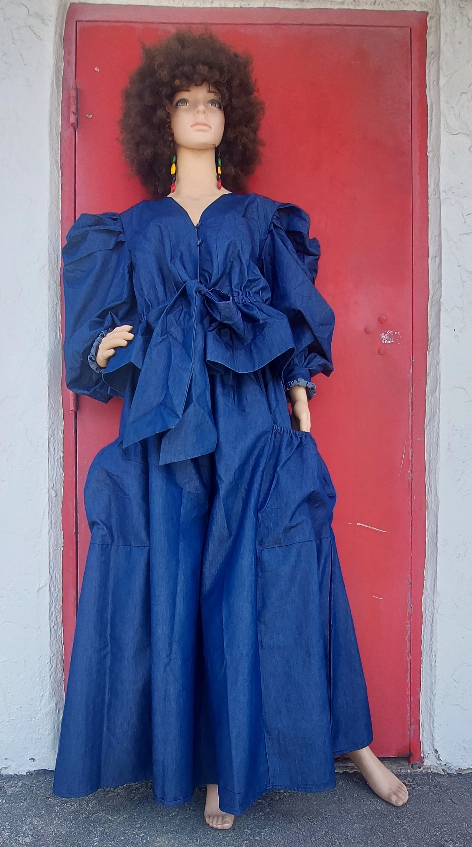 Women Set -  Denim Palazzo  Pant & Top - Indigo Blue
