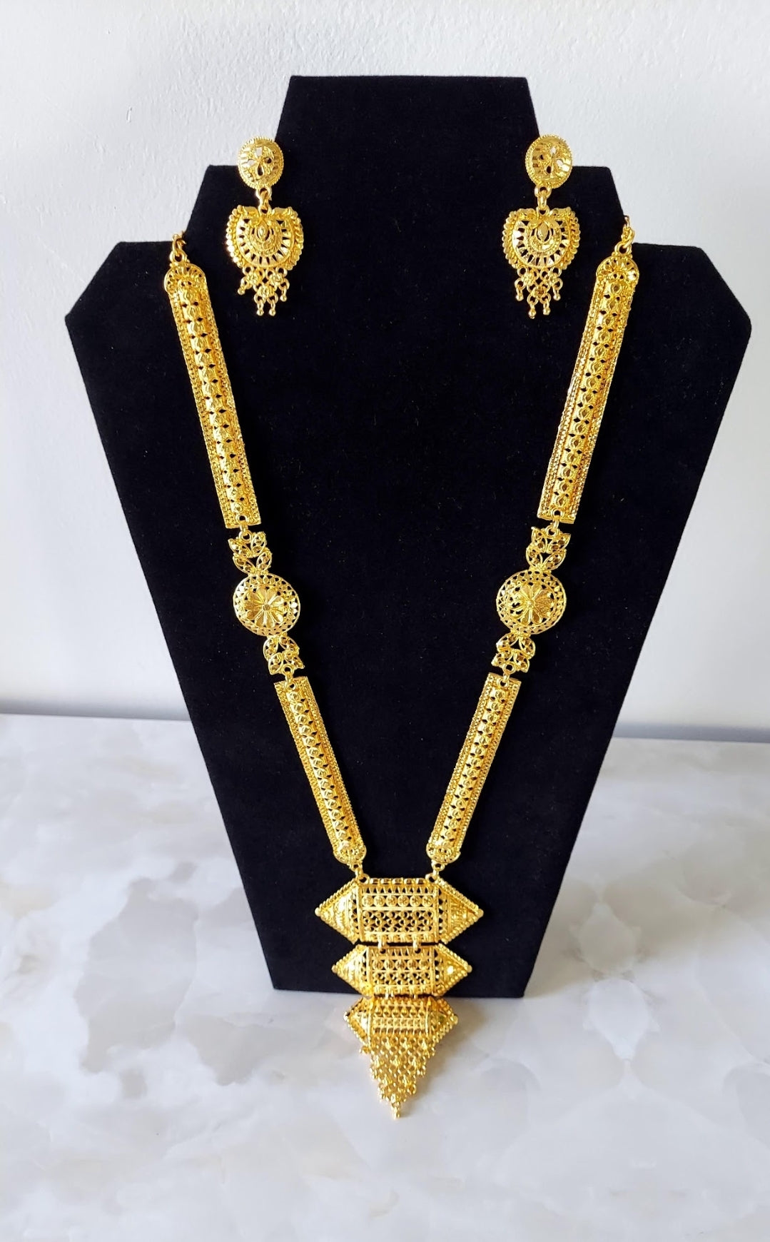 Gold Long Necklace & Earrings Set -1039