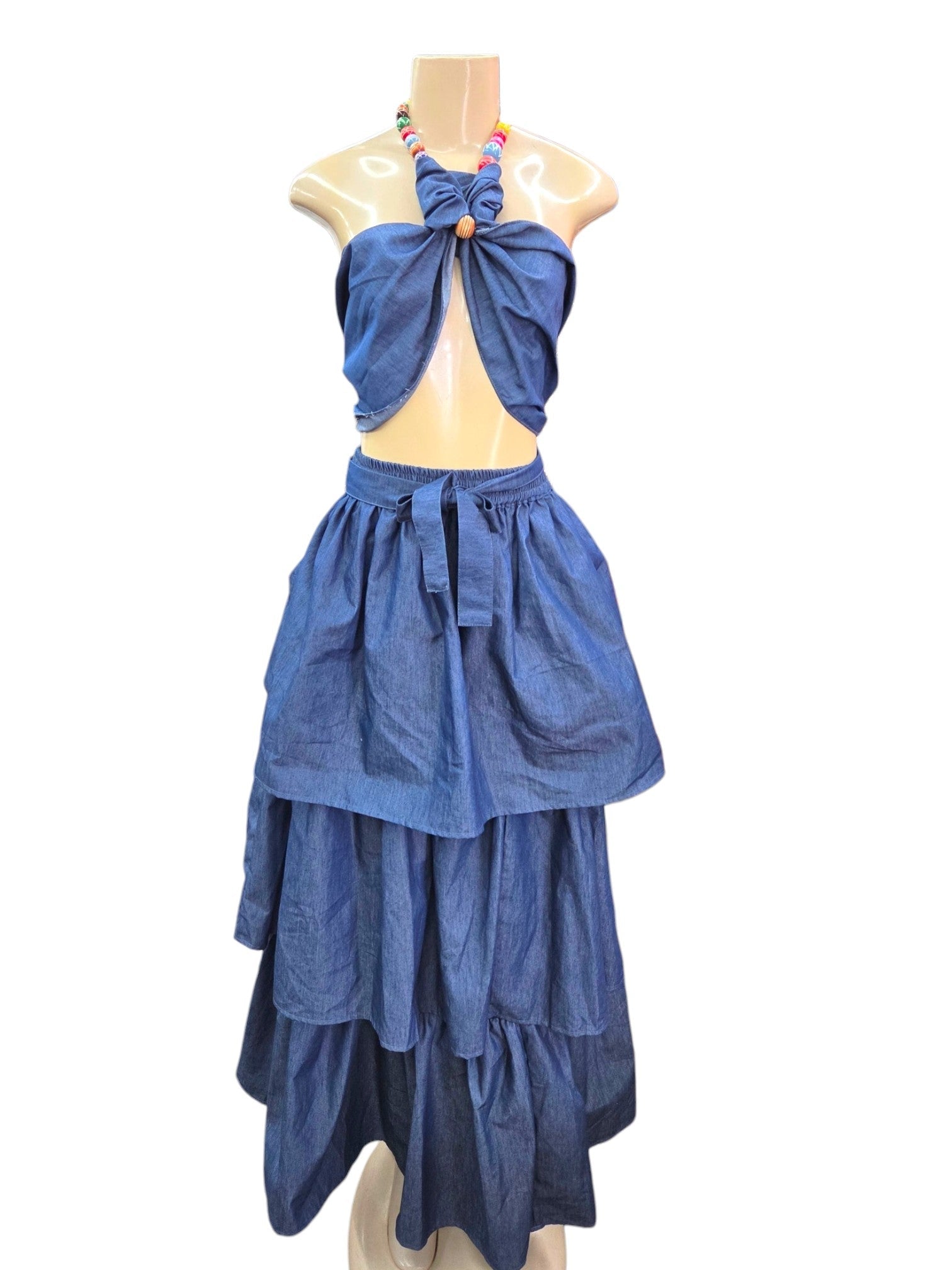 Woman 3 Tiered Flounce Denim Skirt S4