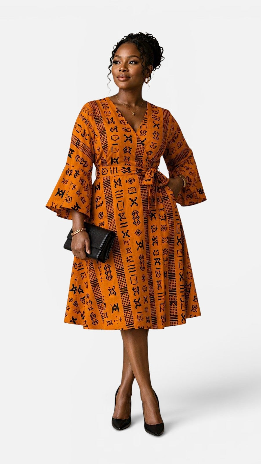 Mid Length Wrap Dress  1370 Orange