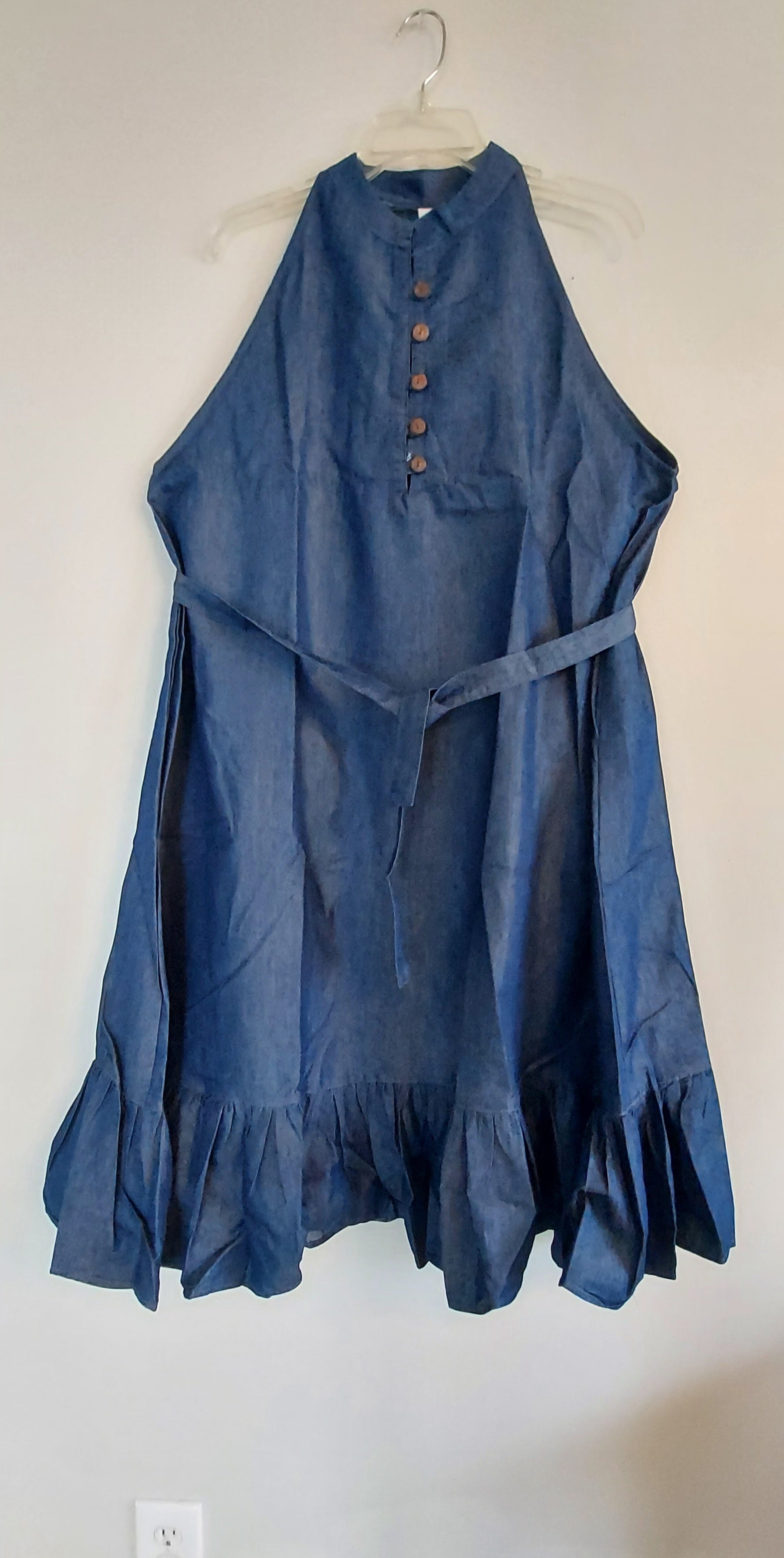 Haltered Neck Bottton Middi Dress 796 Dark Denim