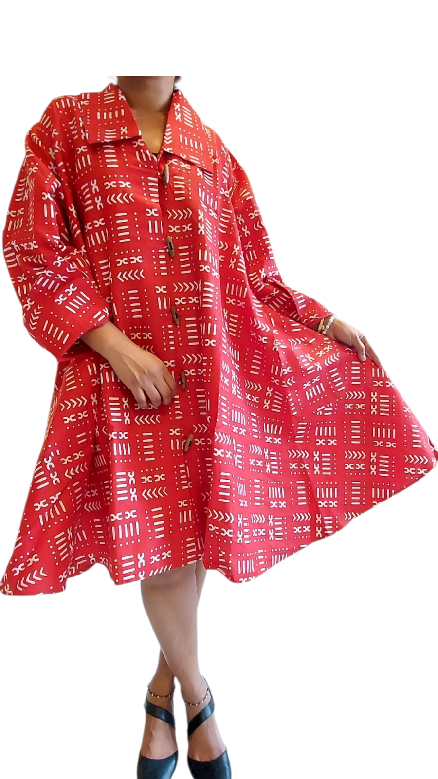 Cotton Short  Dress / Blouse- Ankara Red Tribal Print-243 / DRS029