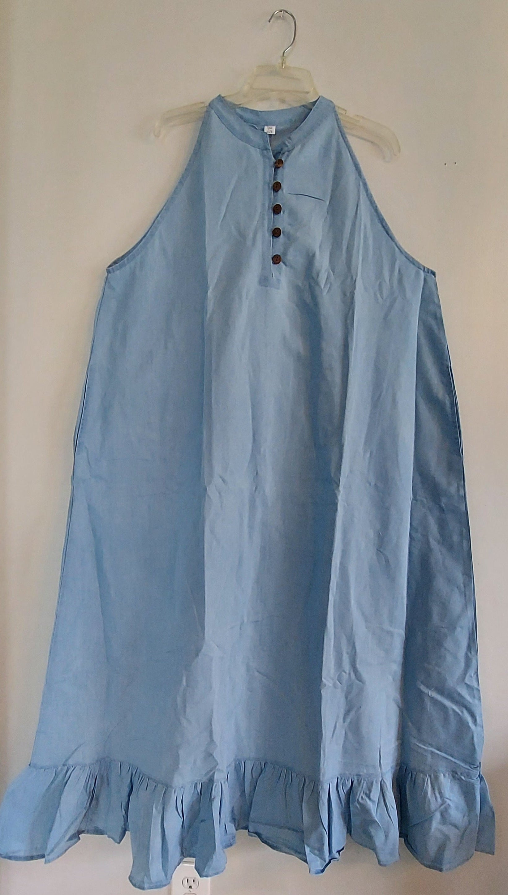 Haltered Neck Botton Long Dress 795 Light Denim