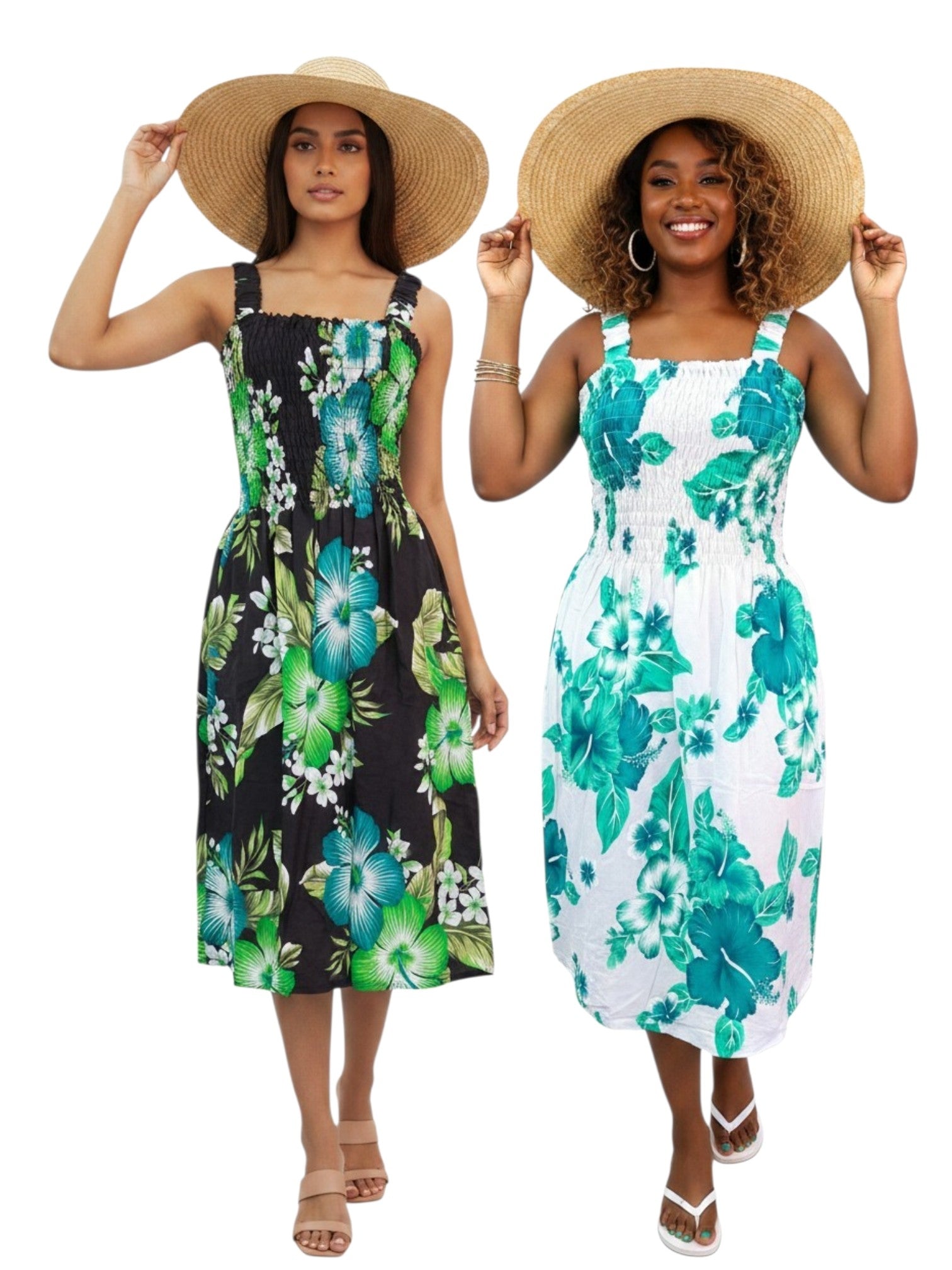 Hawaiian Floral Dress/ Mid Length/ Spagetti Straps- 571