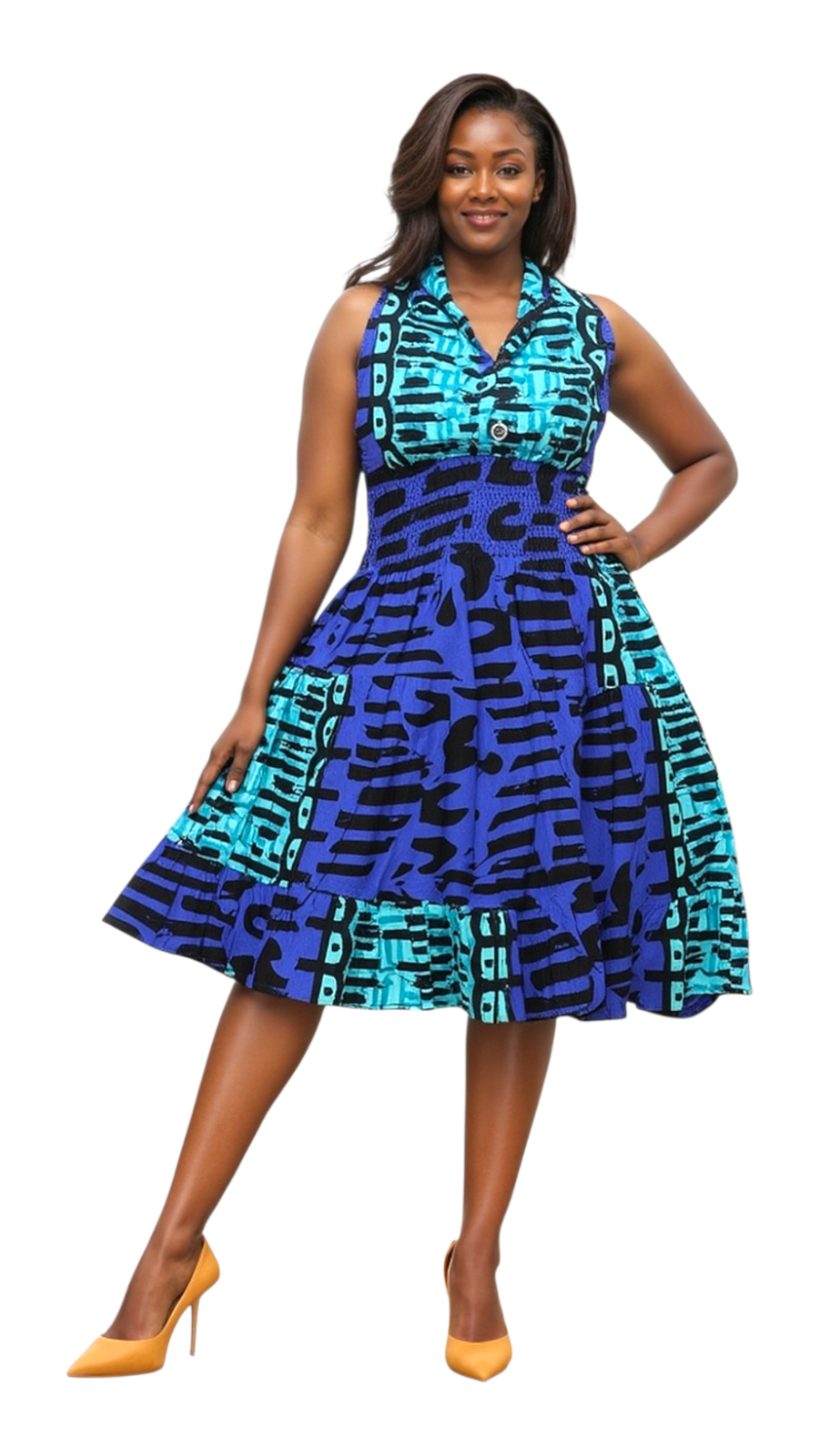 5006 - Woman's Mid-Length Smock Dress Black/Multi