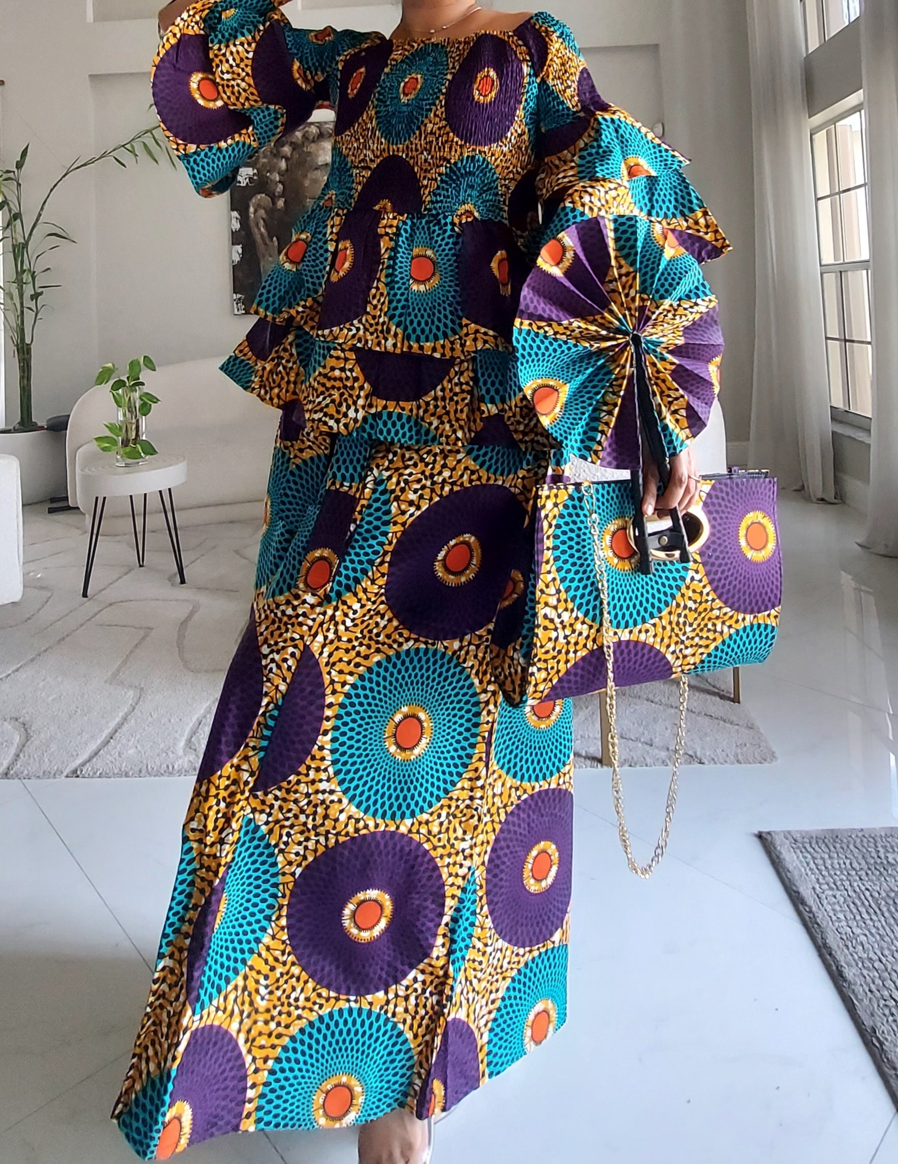 5-Piece African Ankara Pant Set Sunburst - 019-PS14A