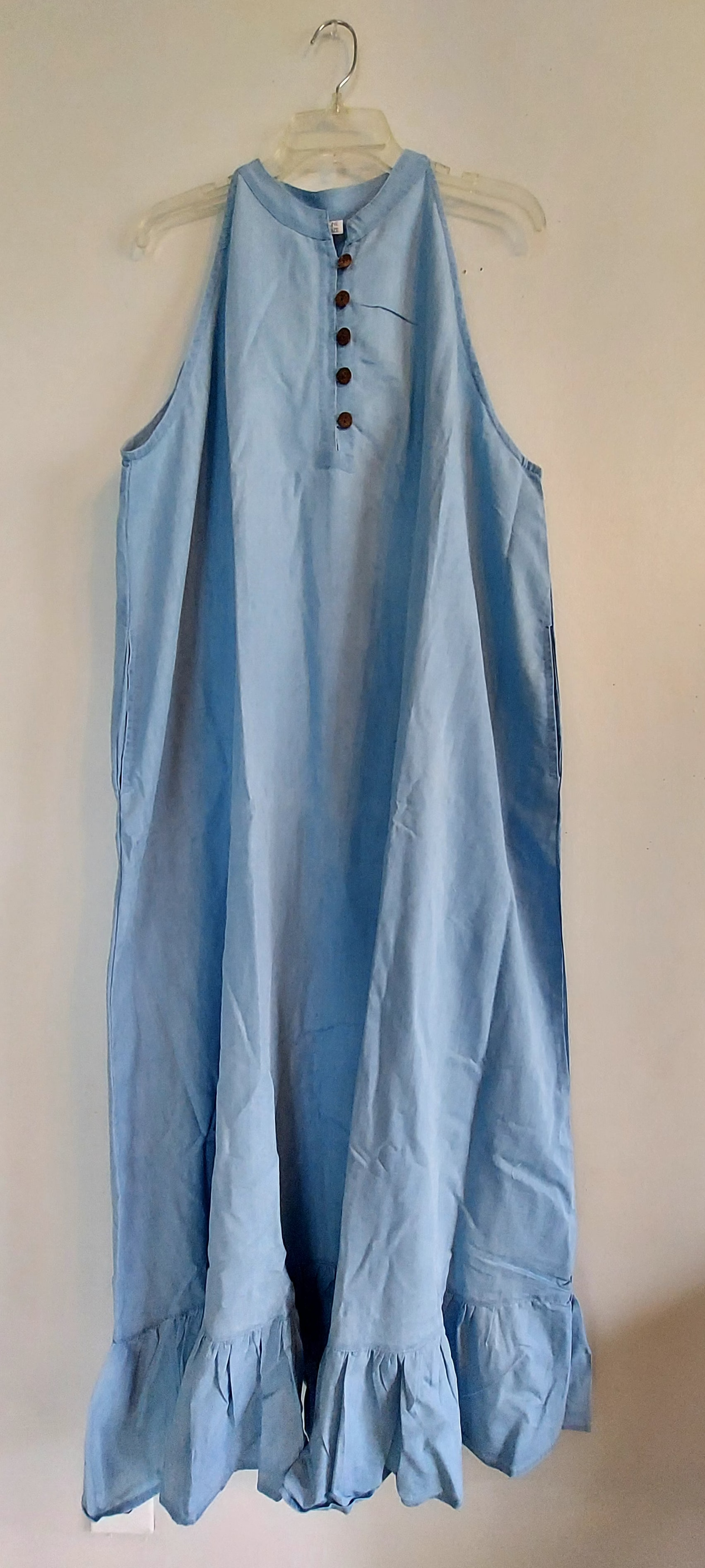 Haltered Neck Botton Long Dress 795 Light Denim