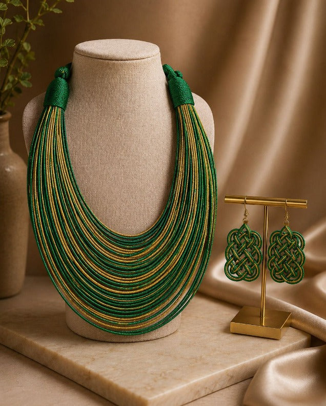 Rope Layered Necklace & Earrings Set Tri Color Jamaica