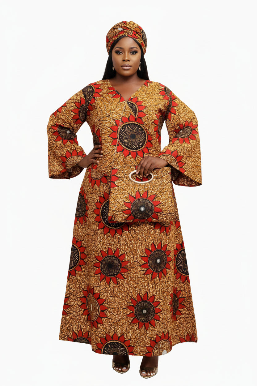 Combo Long Wrap Dress + Pocketbook Set