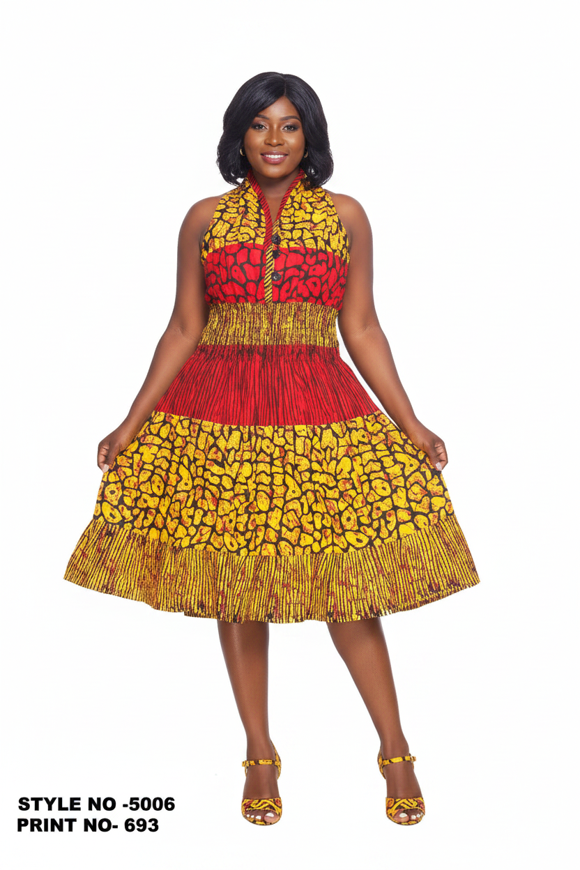5006 - Woman's Mid-Length Smock Dress Print 693