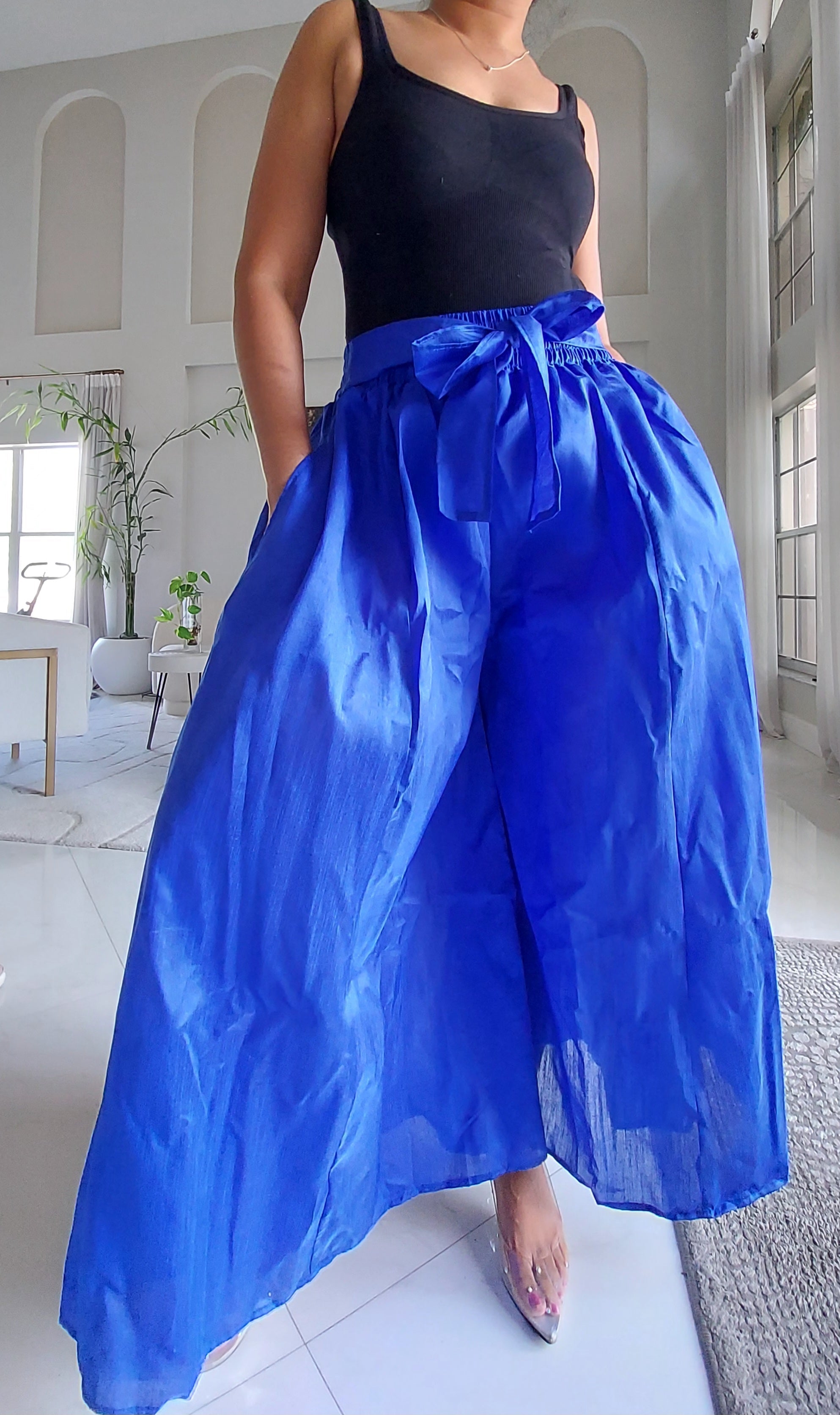 Faux Silk Palazzo Pant Set - Royal Blue 4196