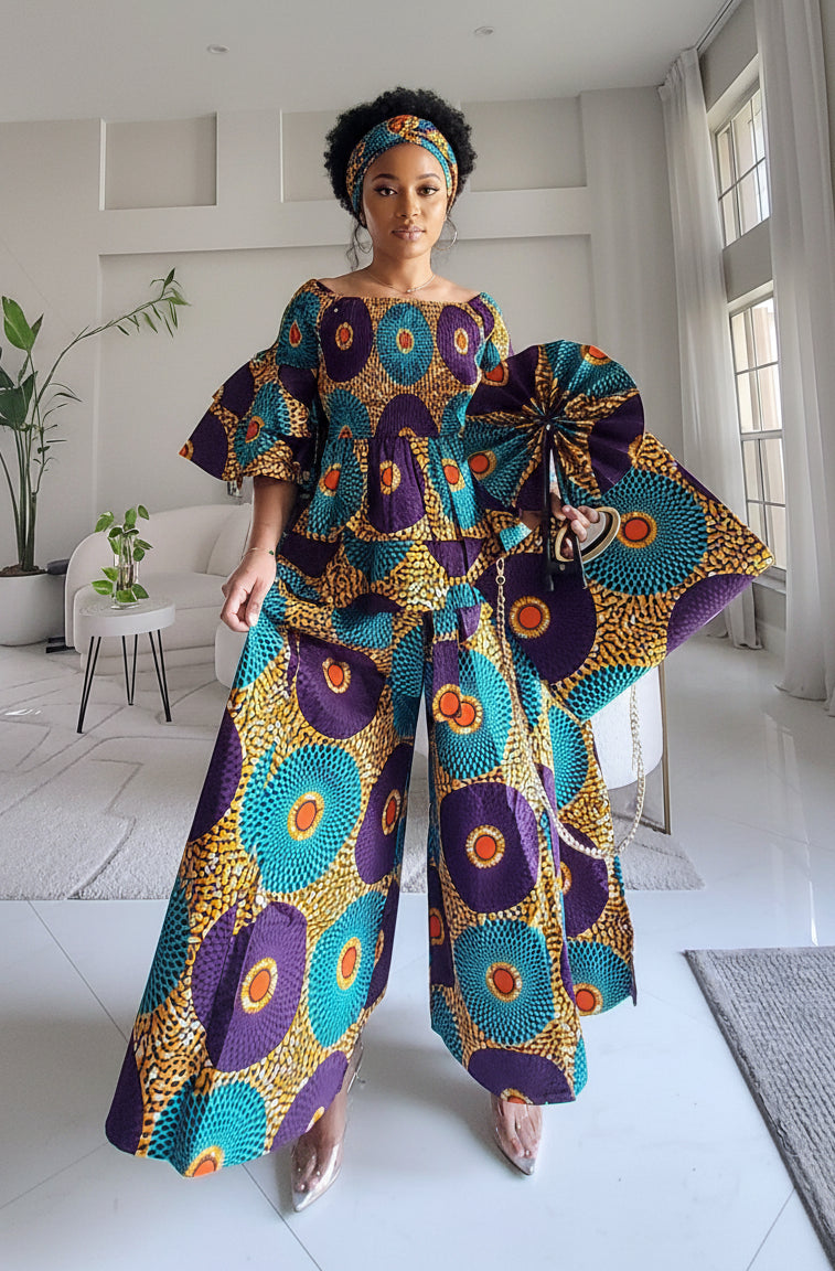 5-Piece African Ankara Pant Set Sunburst - 019-PS14A