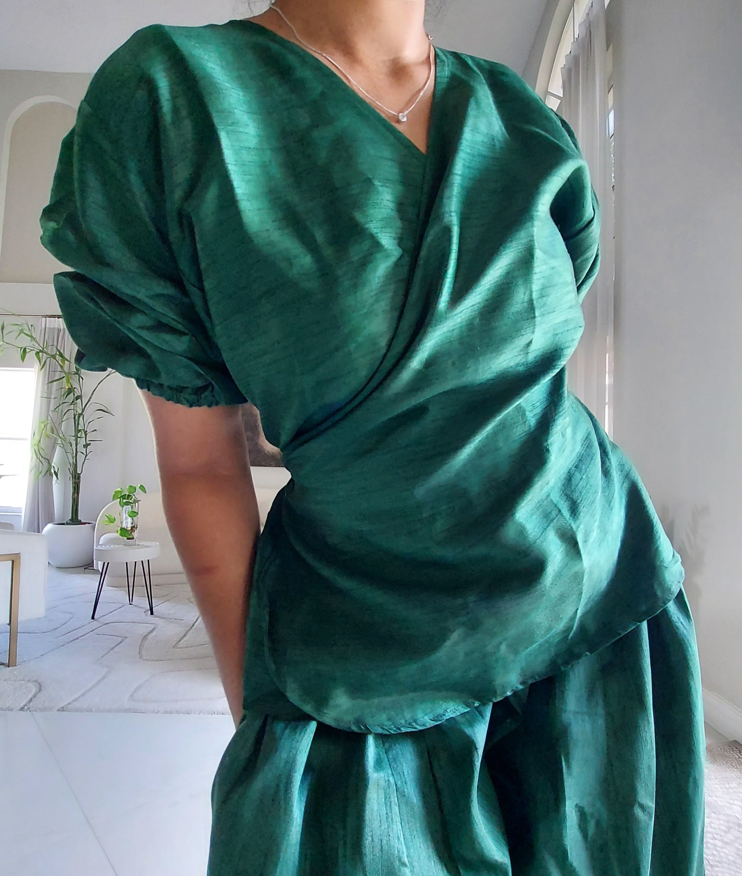 Faux Silk Palazzo Set - Green 4196