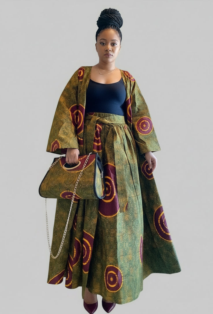 3pcs Set Maxi Skirt Pocketbook wrap Dress O