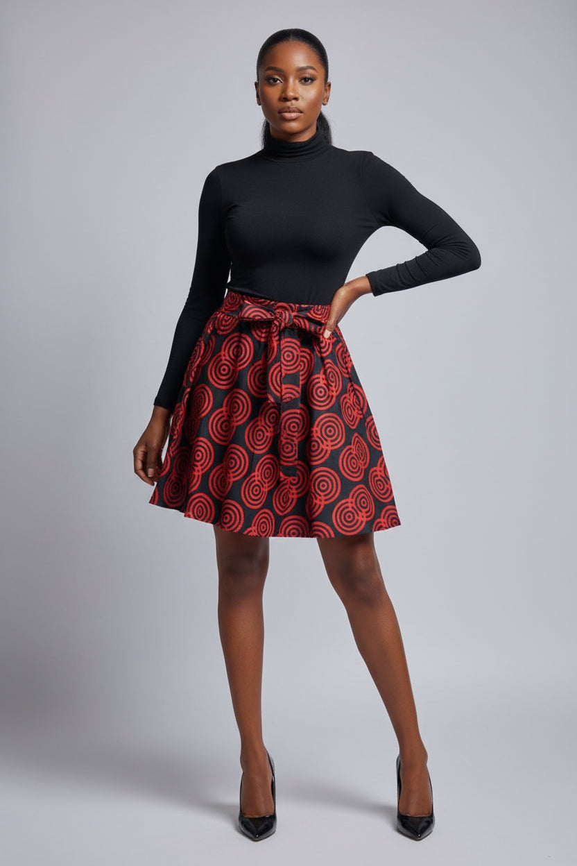524 Short Printed skirt with Scarf Red/Black