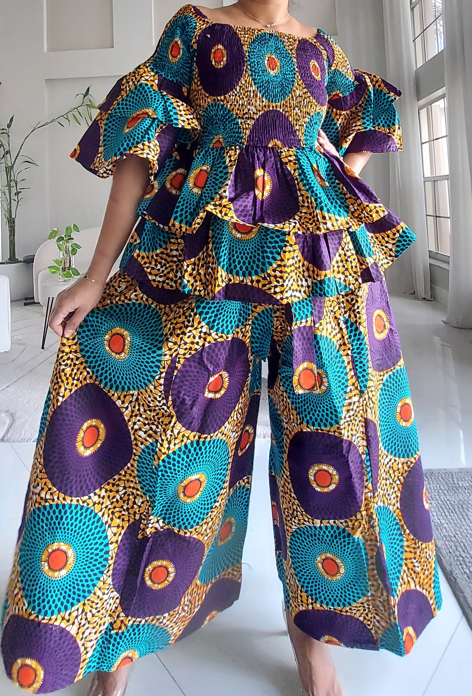 5-Piece African Ankara Pant Set Sunburst - 019-PS14A