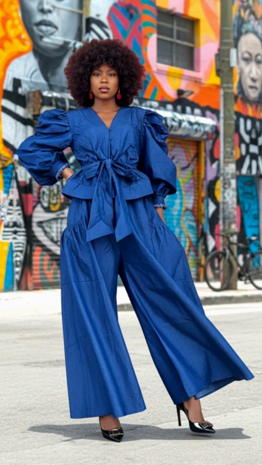 Women Set -  Denim Palazzo  Pant & Top - Indigo Blue