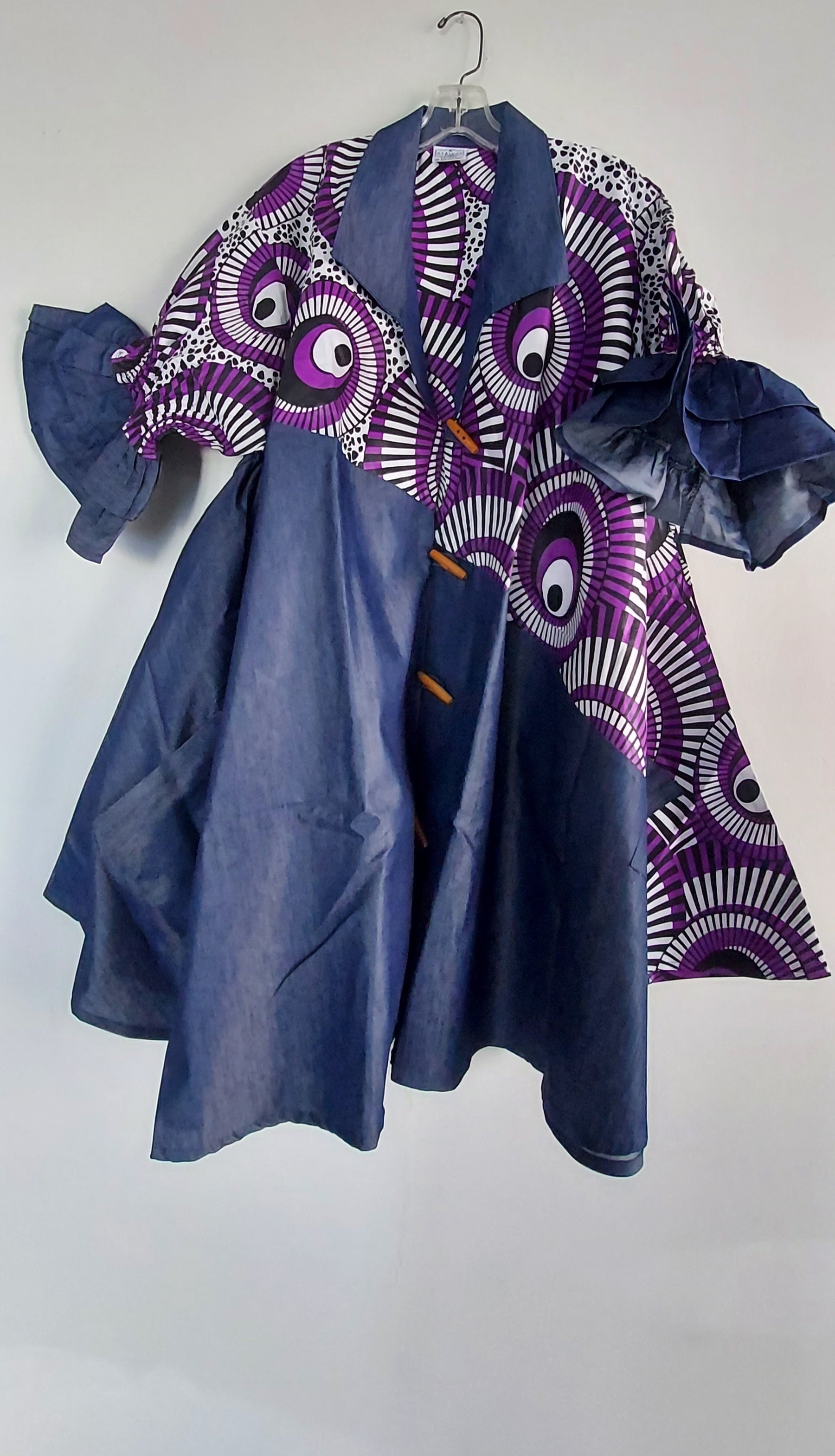Denim Shirt Dress with Ankara African Print 3139-J