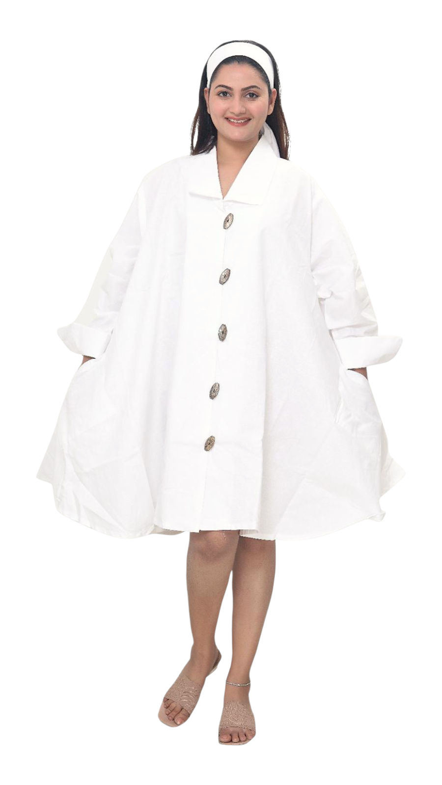 243 - Women Mid Length Coat Dress / Blouse - White