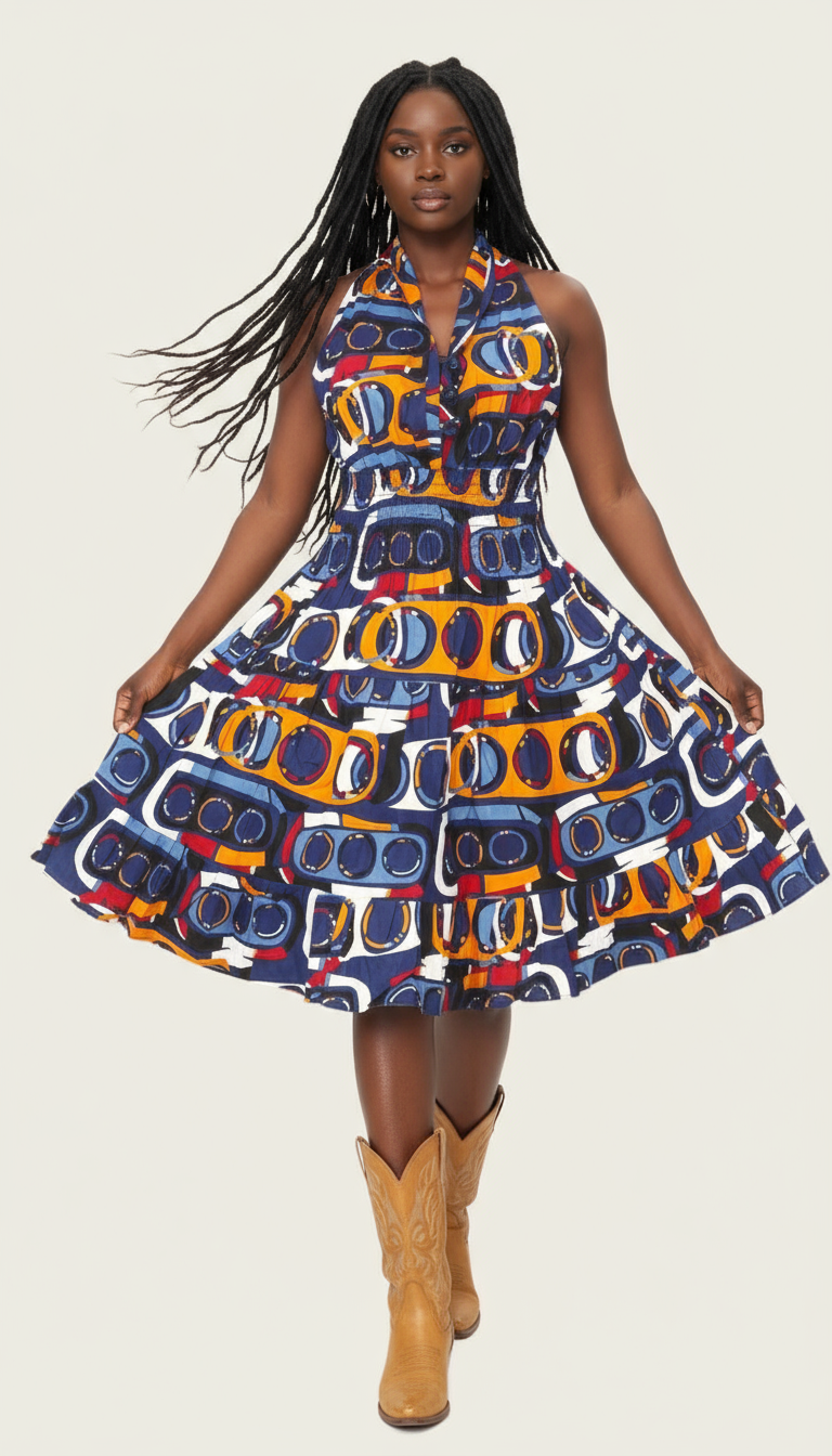 (Copy) 5006 - Woman's Mid-Length Smock Dress With Scarf