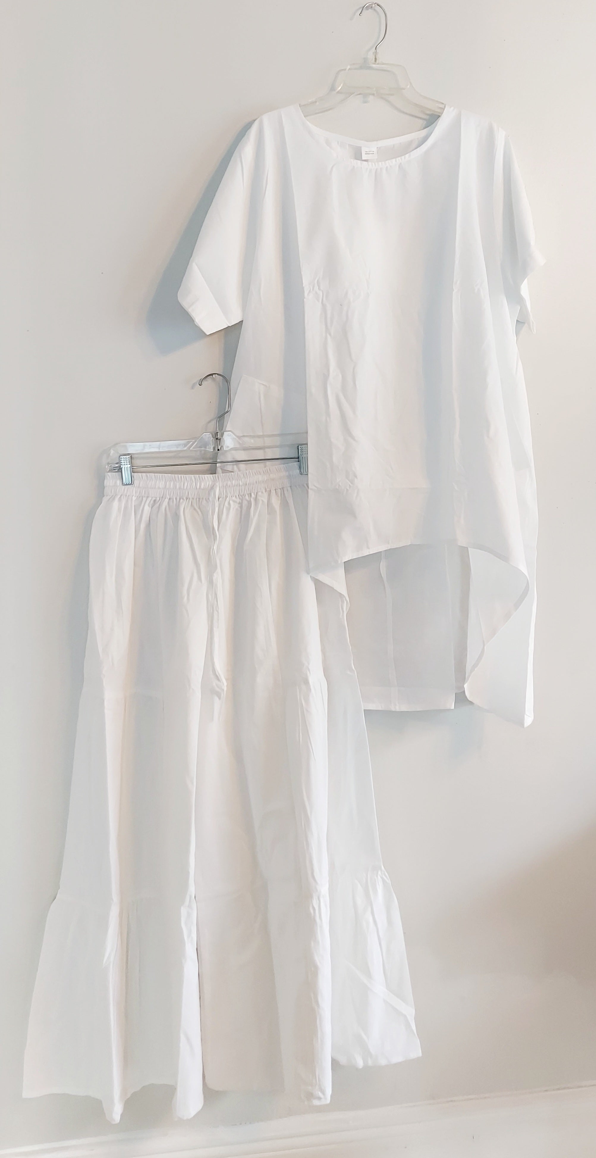 Cotton palazzo Pant & Blouse Set White 9002