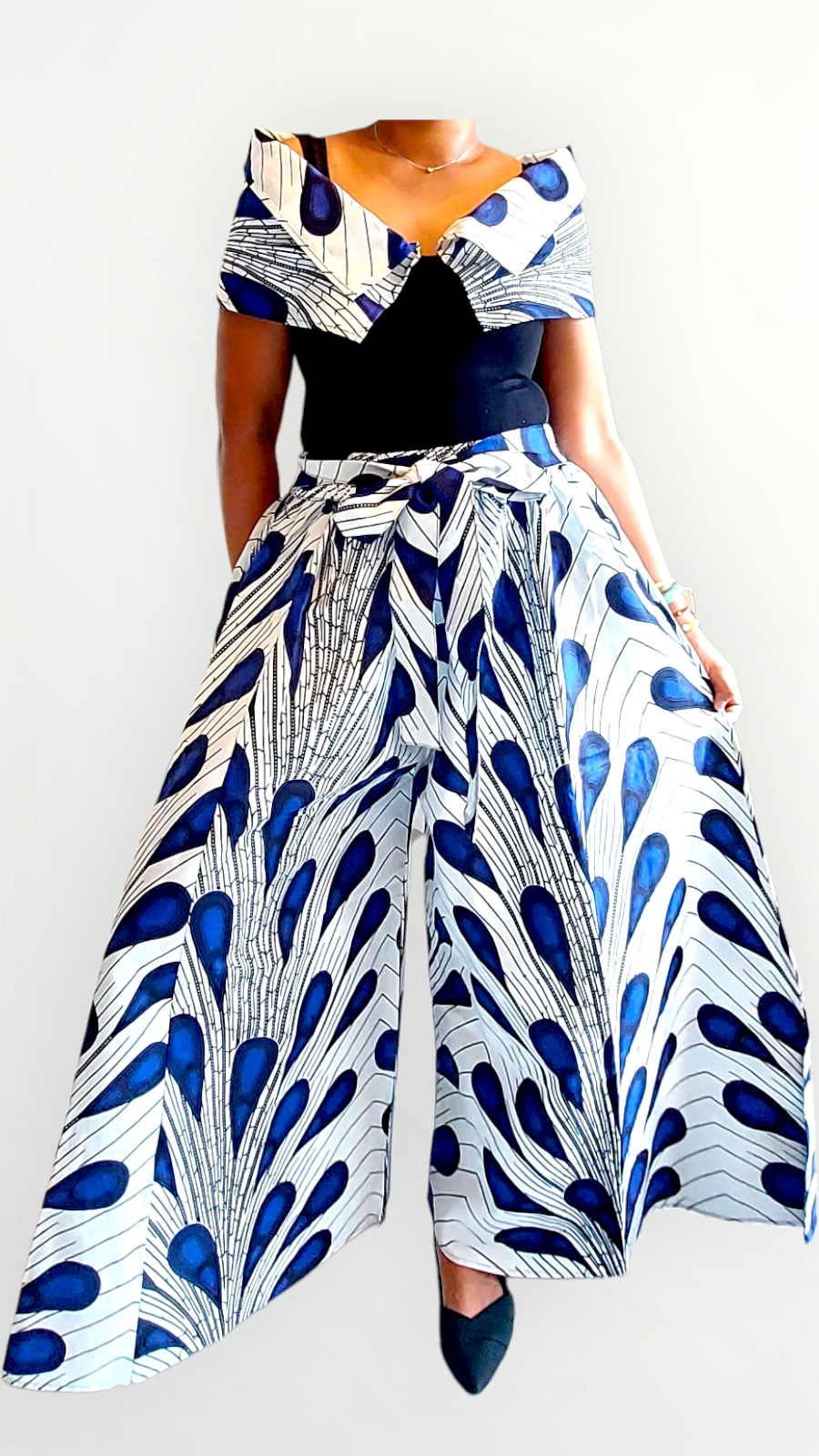 Women Palazzo Pant / Wide Leg Pant -PS13 Blue Paisley