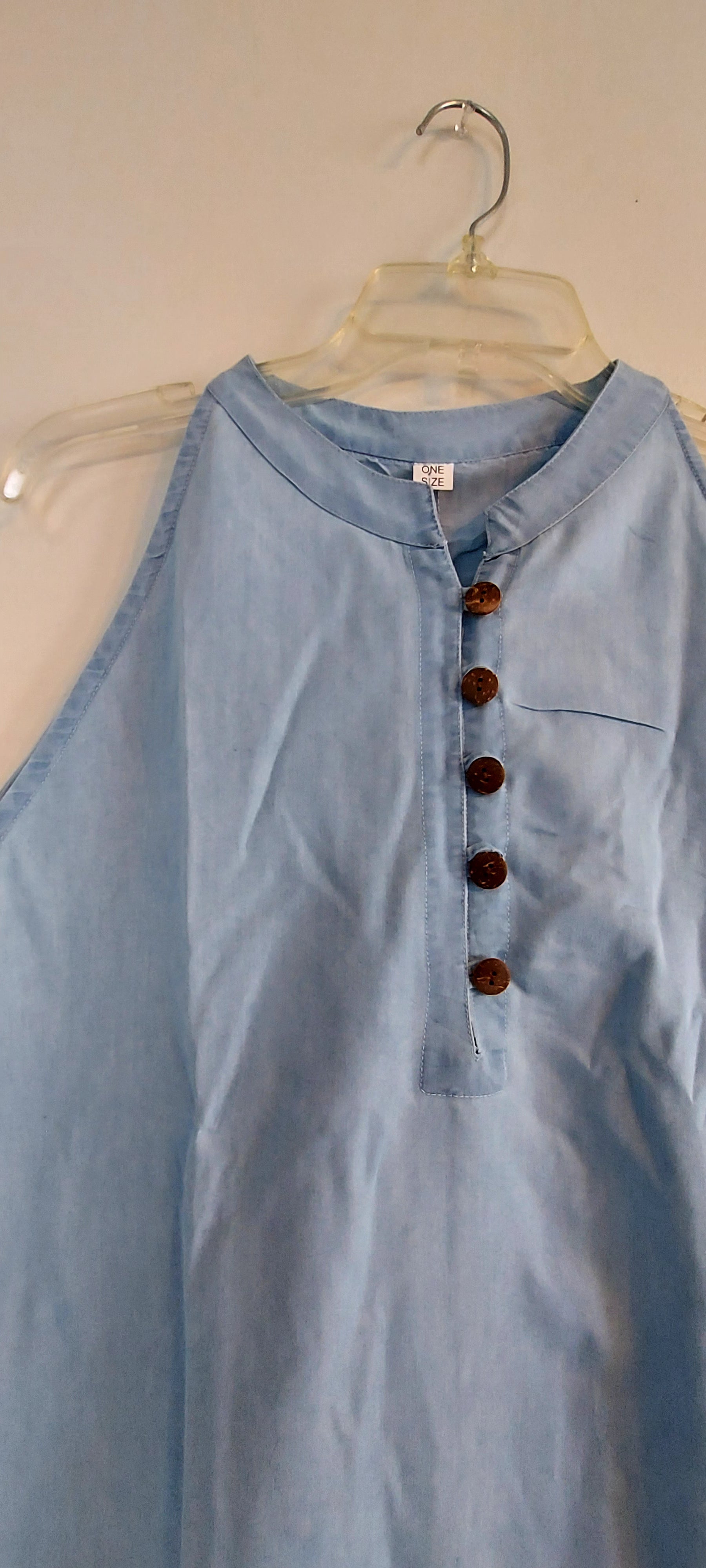 Haltered Neck Botton Long Dress 795 Light Denim