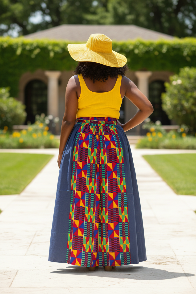 Woman Maxi Skirt Denim/Kente 3006