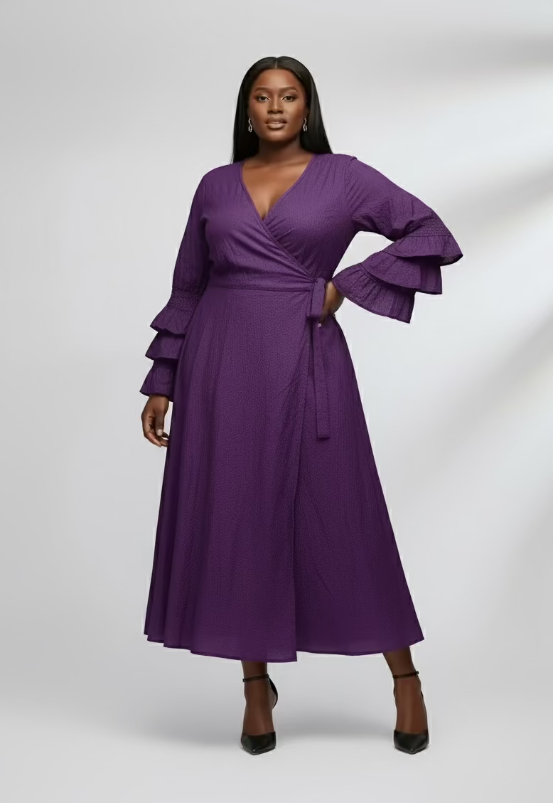 Embossed Wrap Dress - 1103 Purple