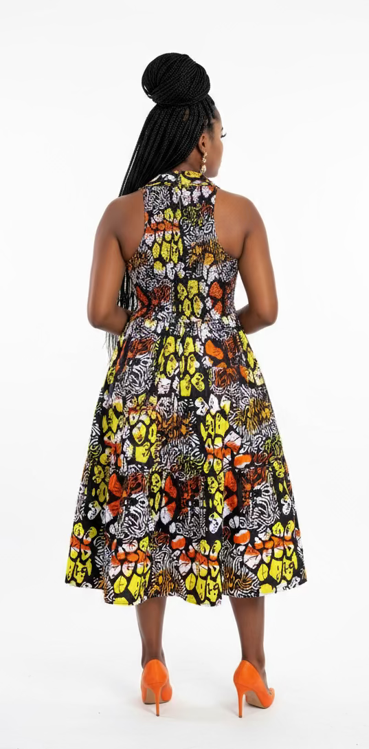 KVC24-4 Middi Halter Smock Dress