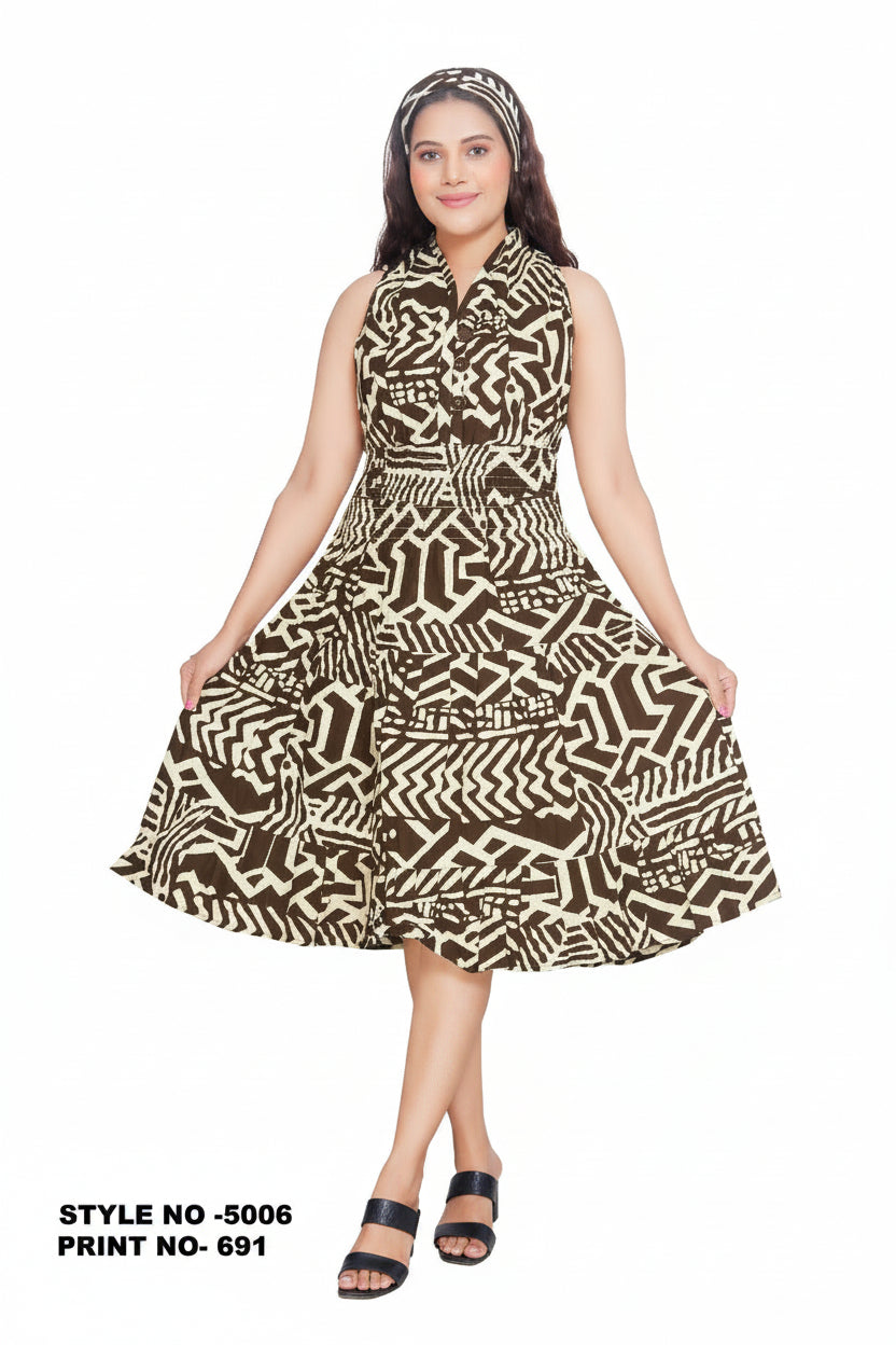 5006 - Woman's Mid-Length Smock Dress Print 691