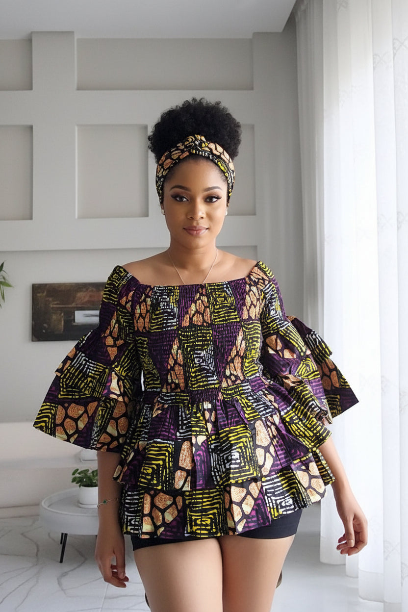 Ruffle Sleeves Peplum Blouse  019 E