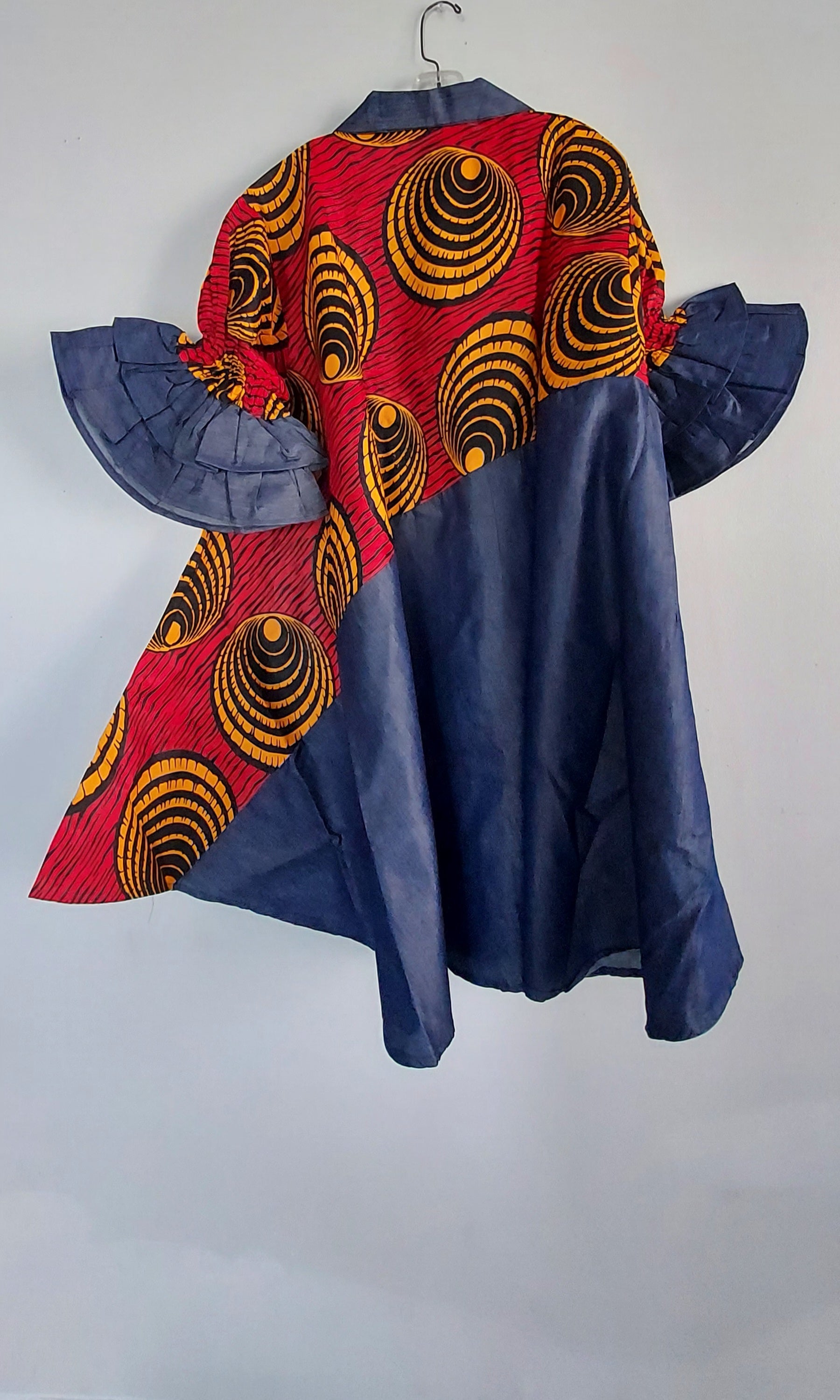 Denim Shirt Dress with Ankara African Print 3139 - P