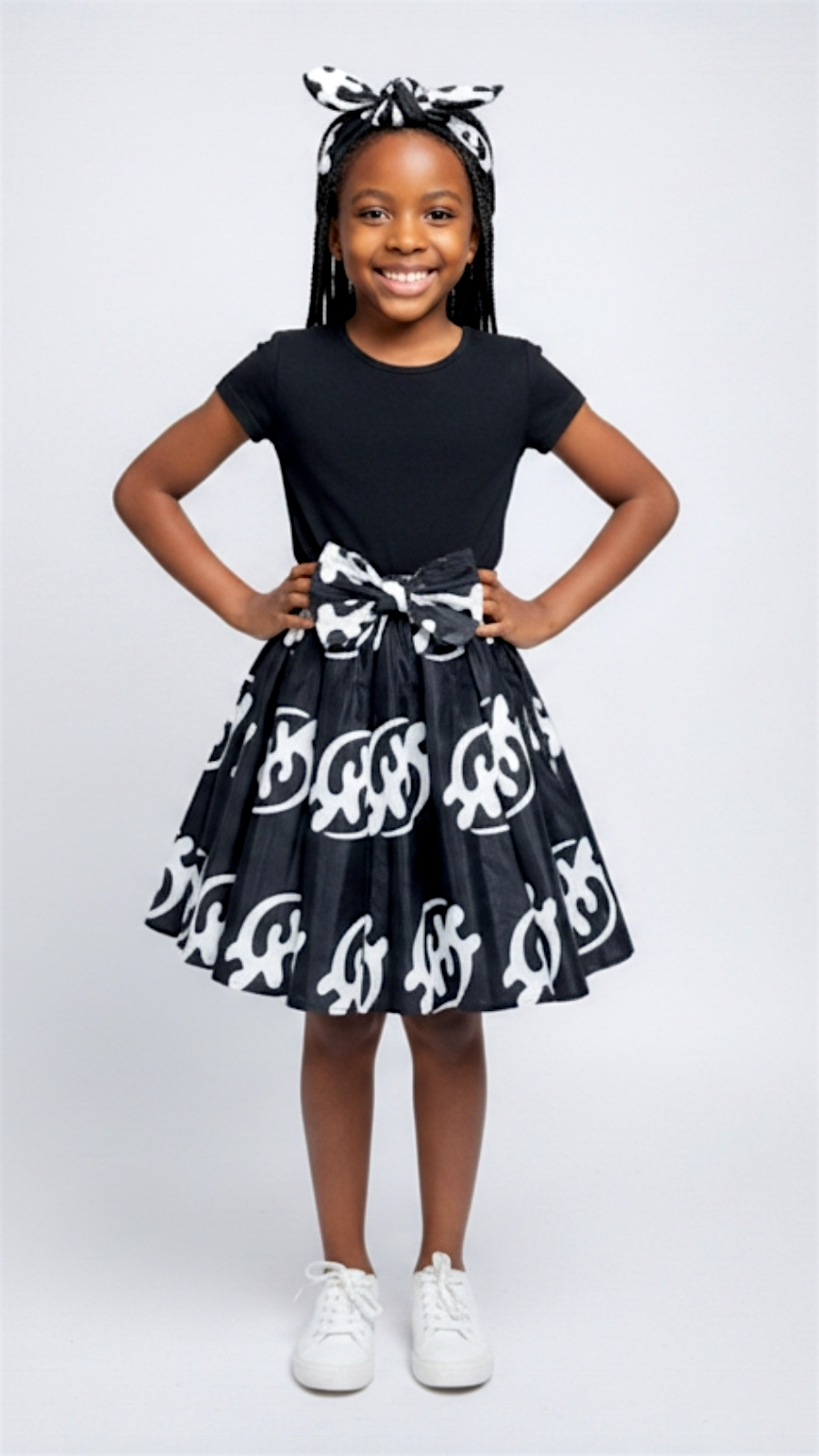 K005  Kids / Girls  Skirt & Scarf Set- Gye-Nyame Print
