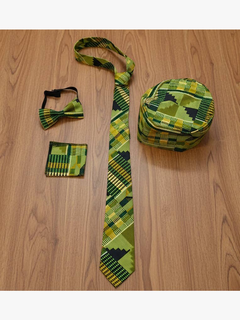 4 Pcs Bow tie Set- Green Kente