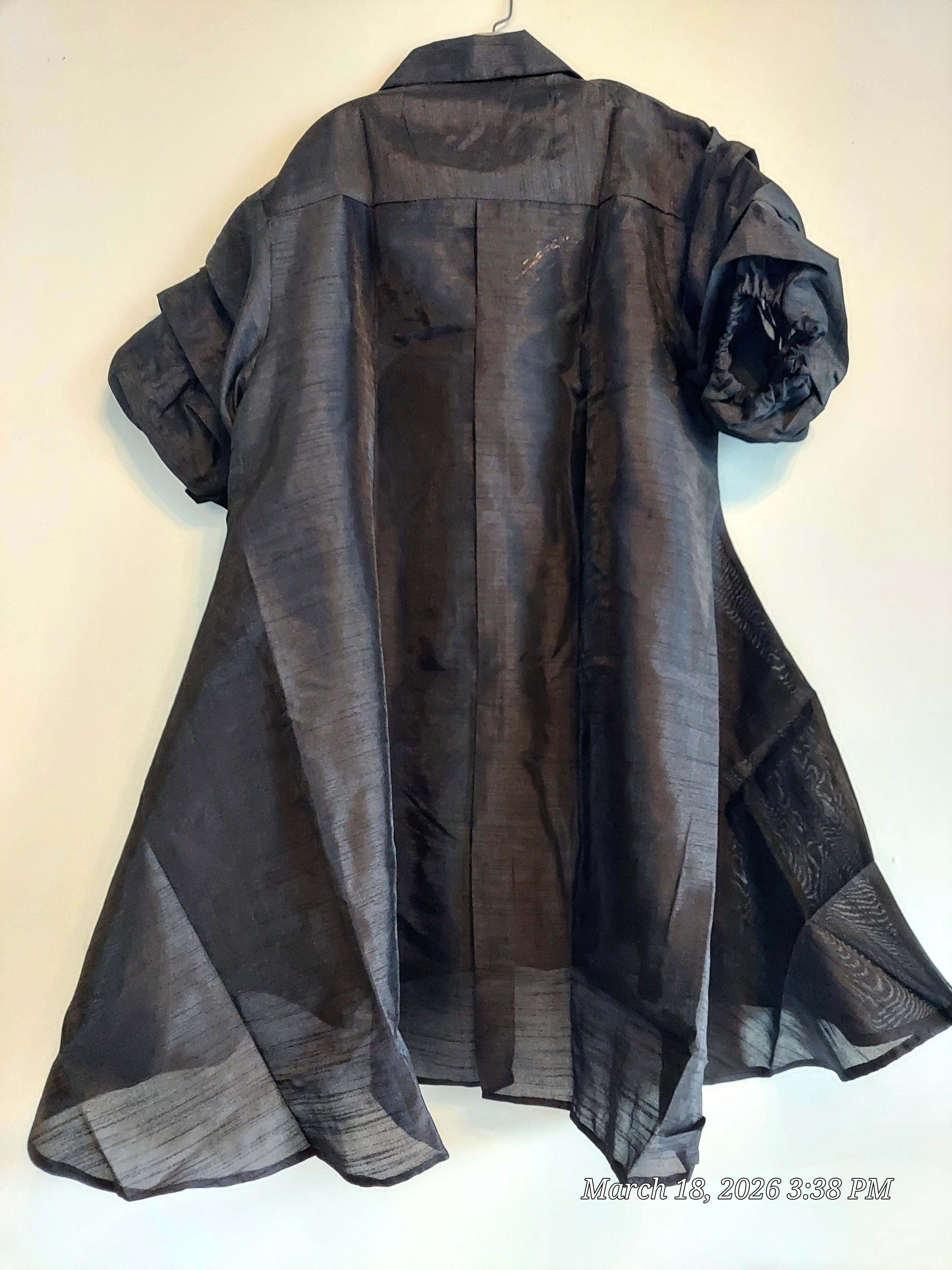 Swing Dress/ Faux Silk/ Ruffle Sleeve - 758 Black