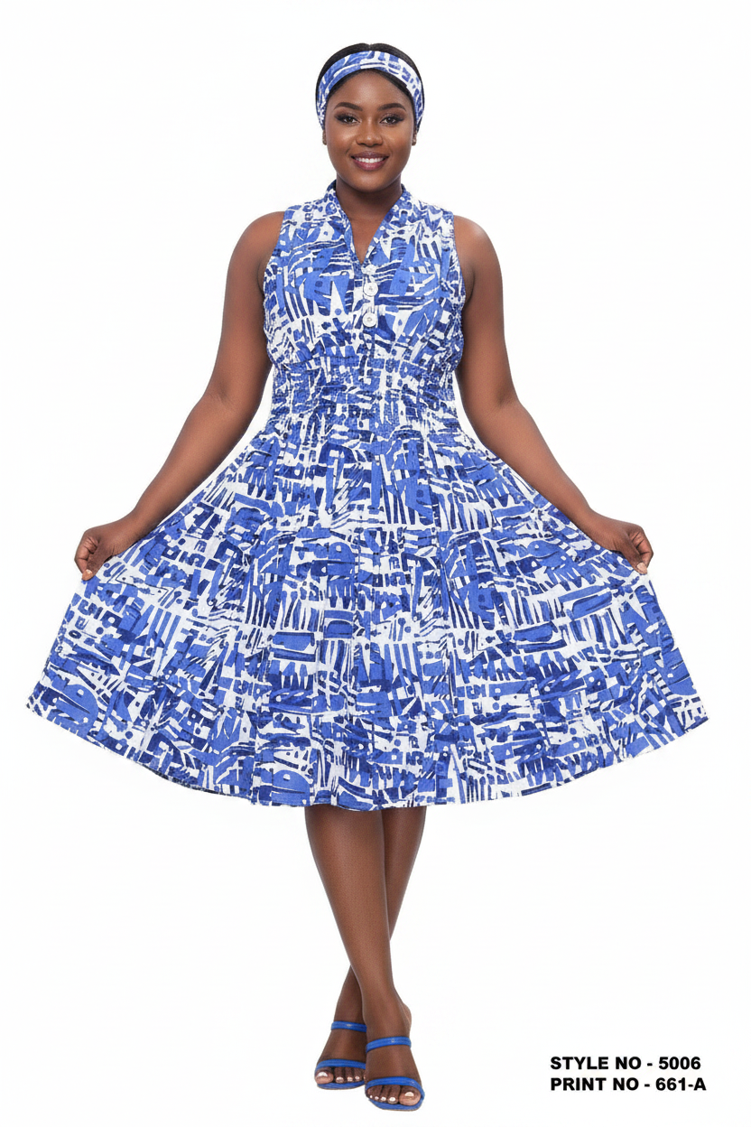 5006 - Woman's Mid-Length Smock Dress Print 661A