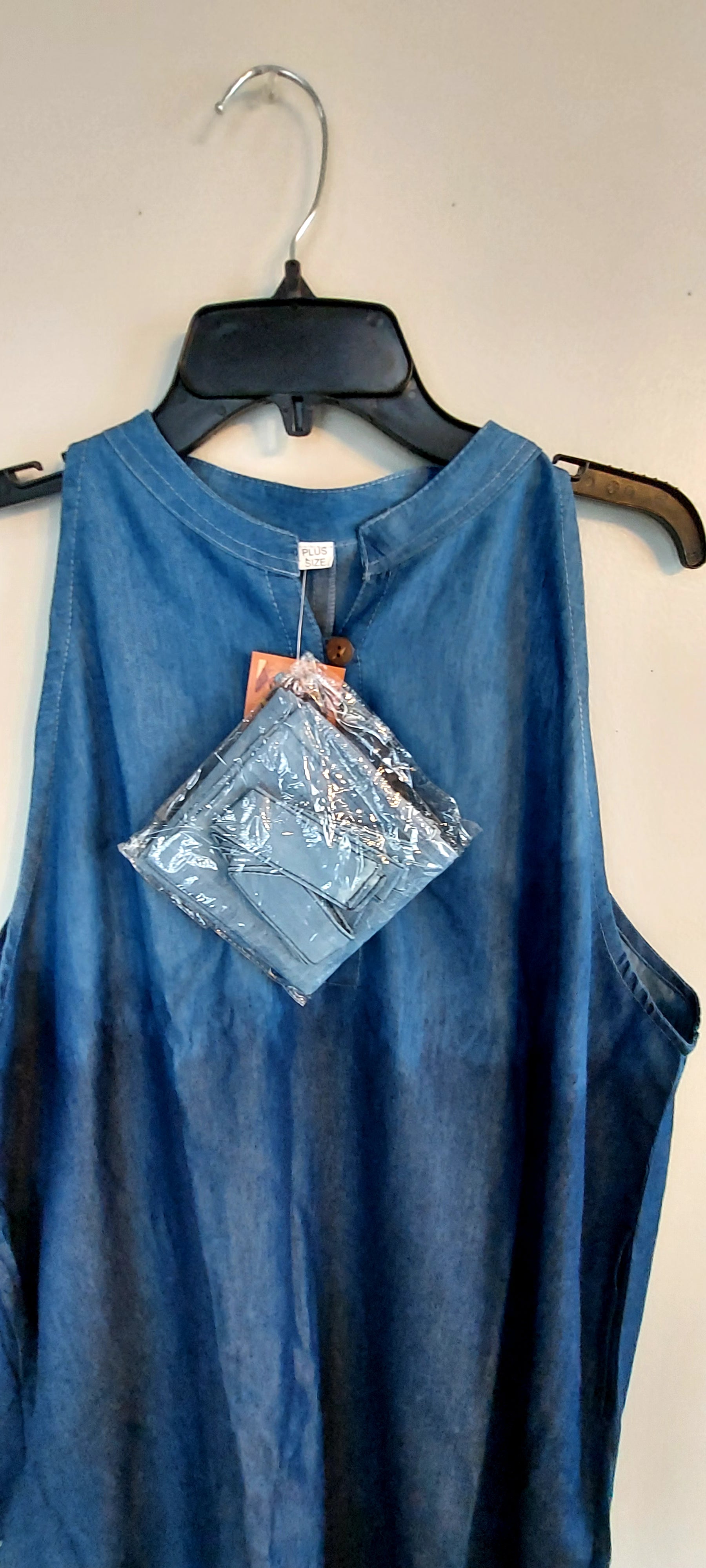 Haltered Neck Button Long Dress 795 Two Tone  Denim
