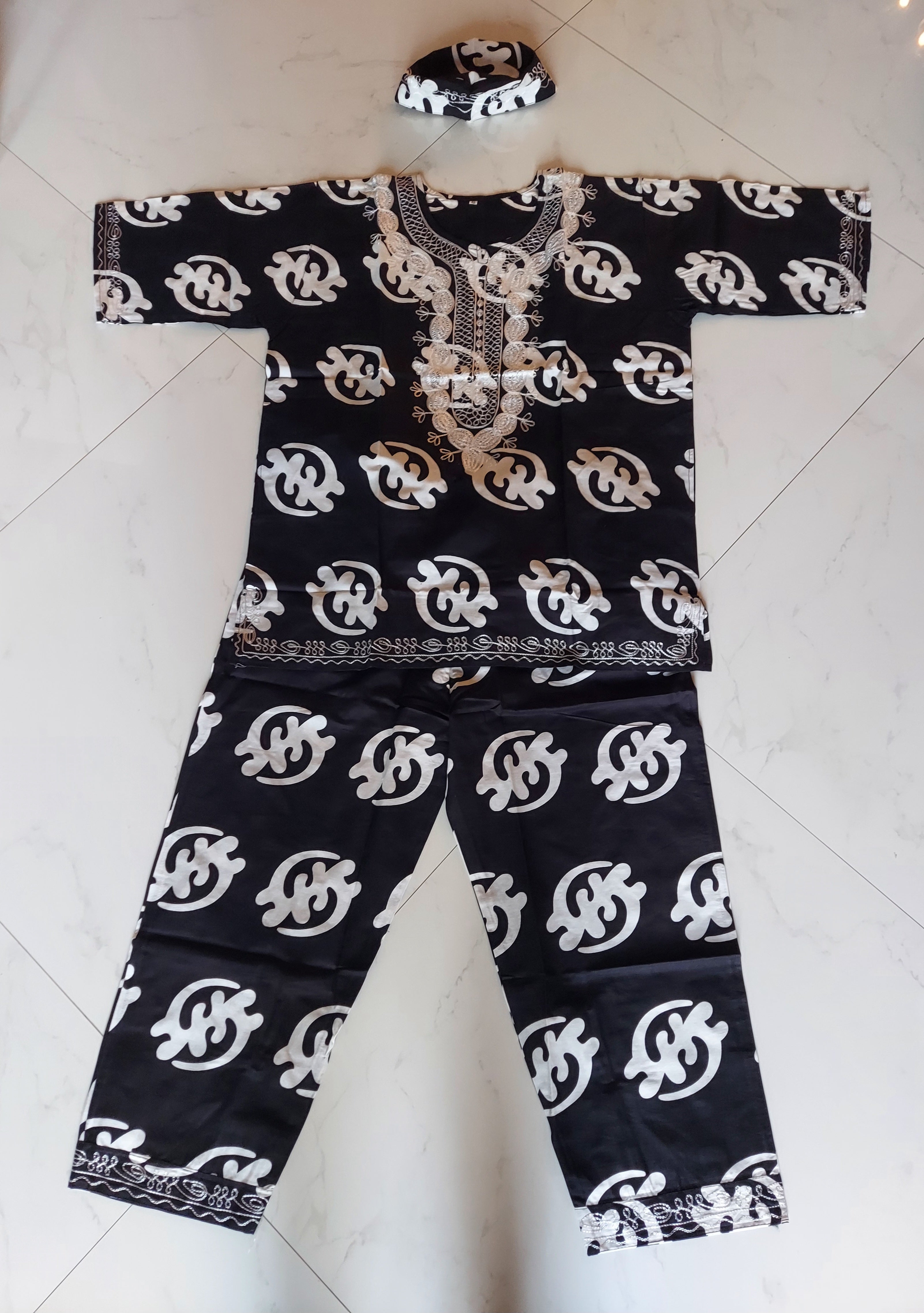 Men's 3Pcs Embroidery Set- Black Gynamee Print