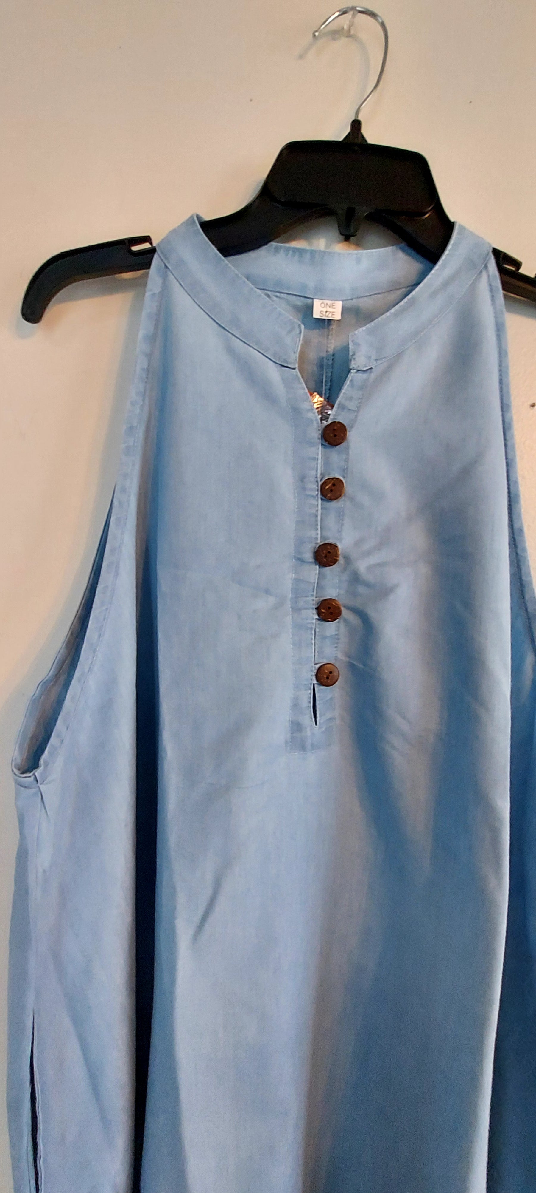 Haltered Neck Bottton Middi Dress 796 Light Denim