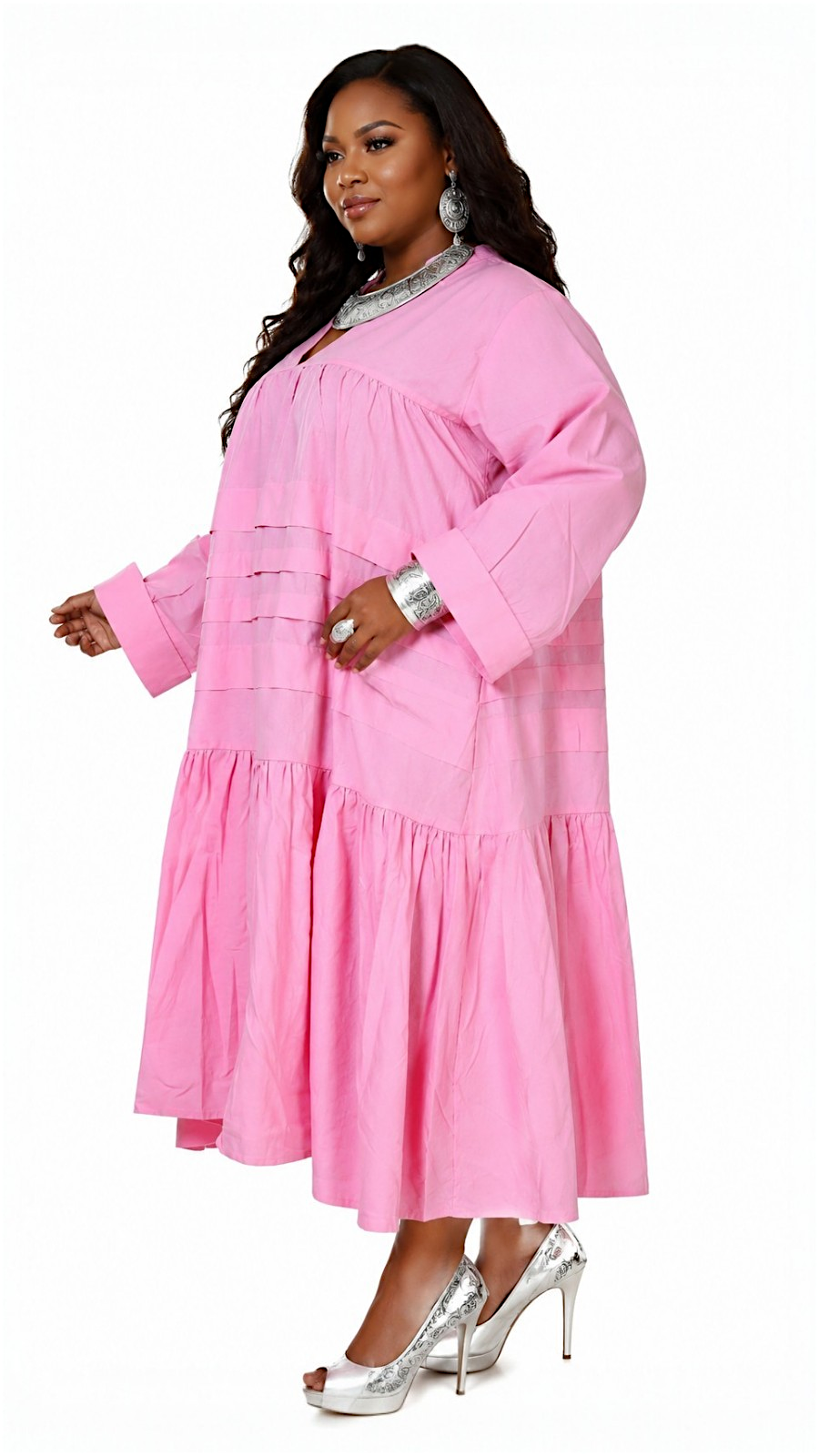 7580 - Midi  Solid Dress / Blouse -Baby Pink