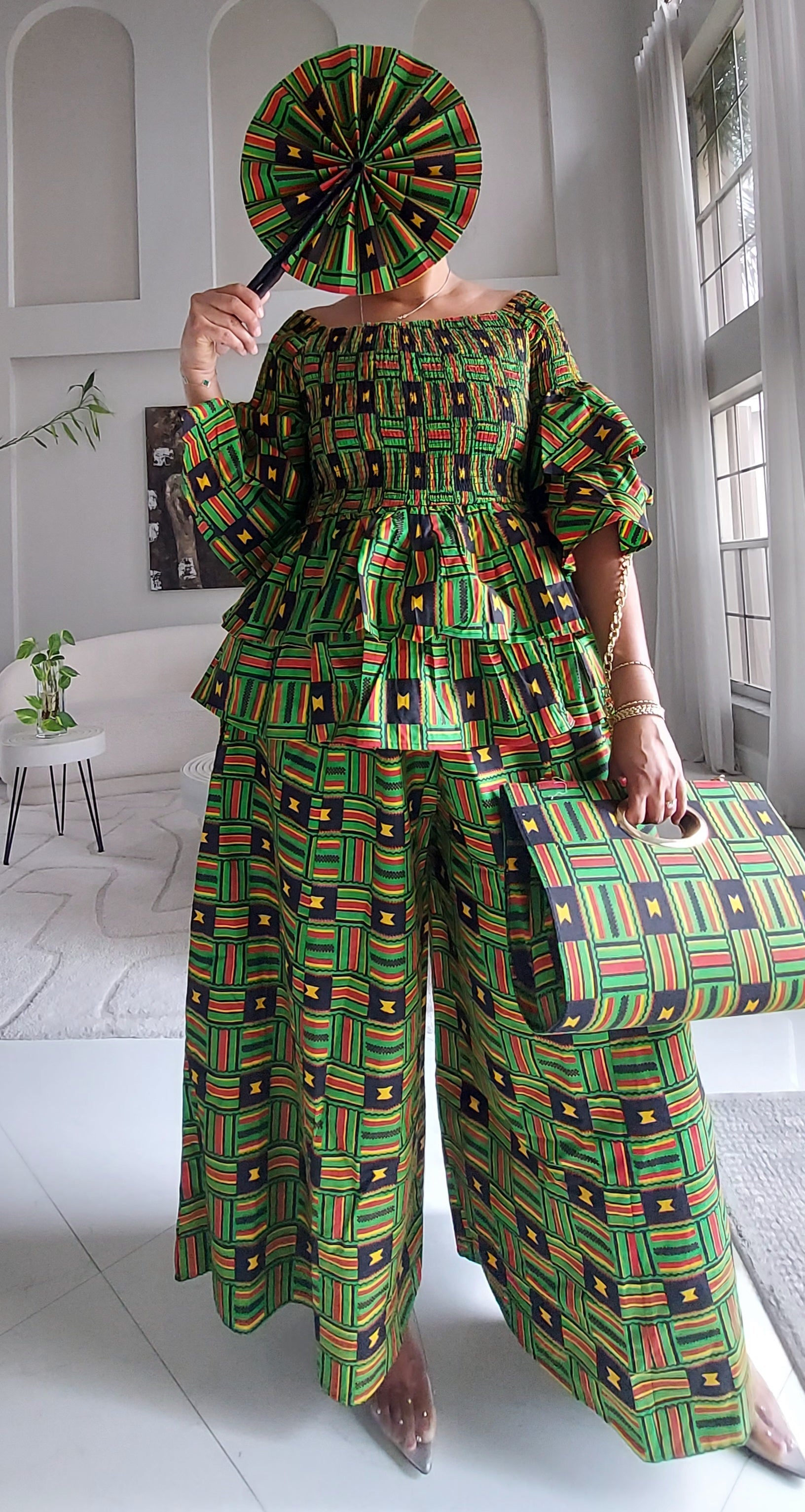 5-Piece African Ankara Pant Set Heratige Kente Mix - 019-PS14F