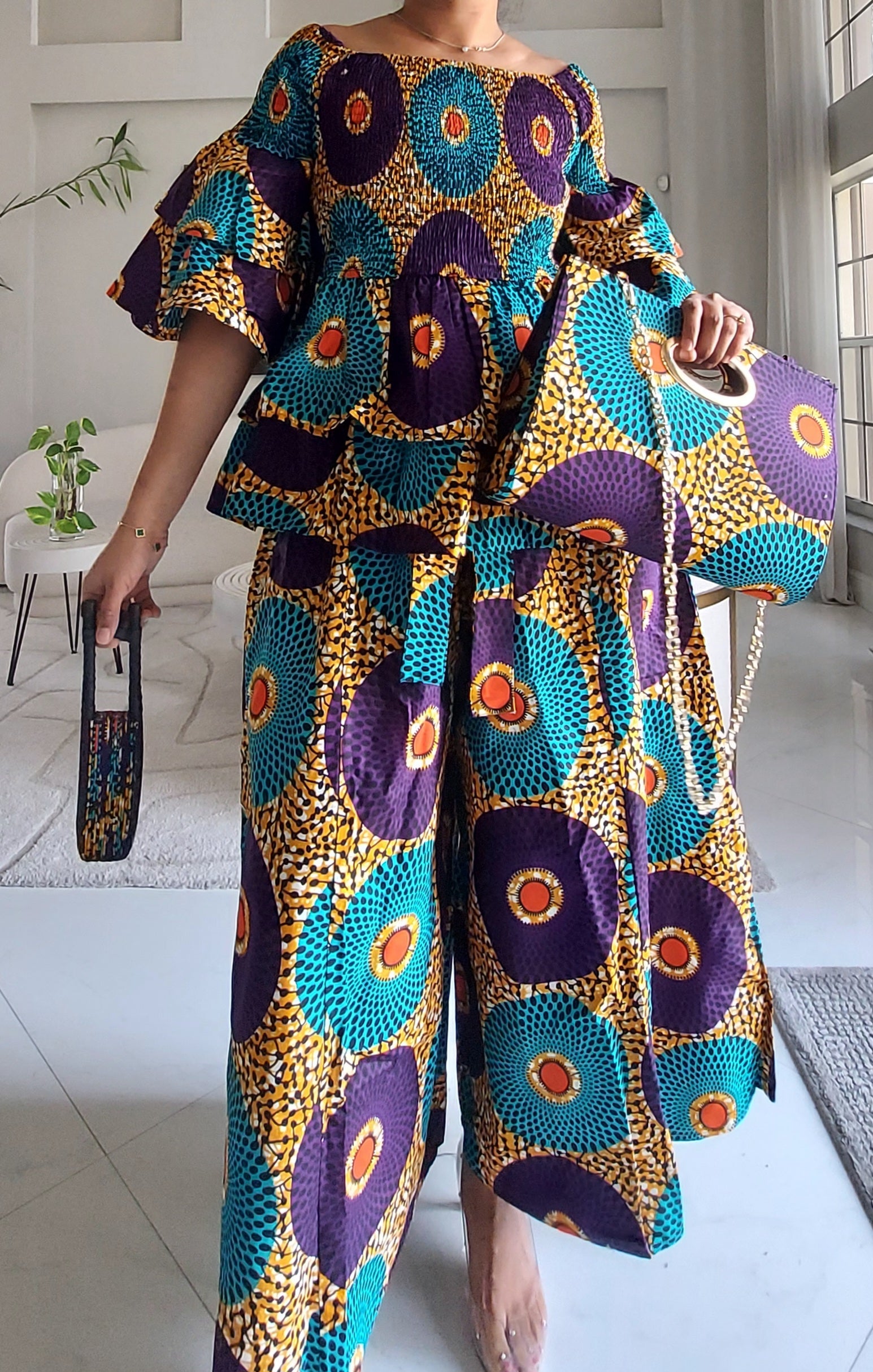 5-Piece African Ankara Pant Set Sunburst - 019-PS14A