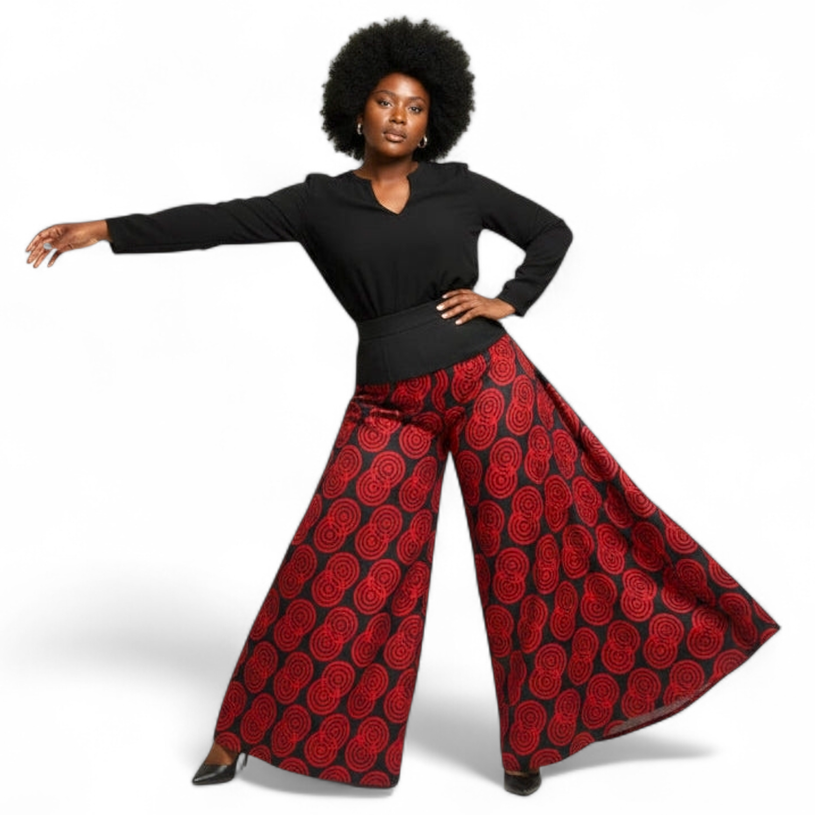 701 Women Palazzo Pant / Wide Leg Pant - Red Print 52