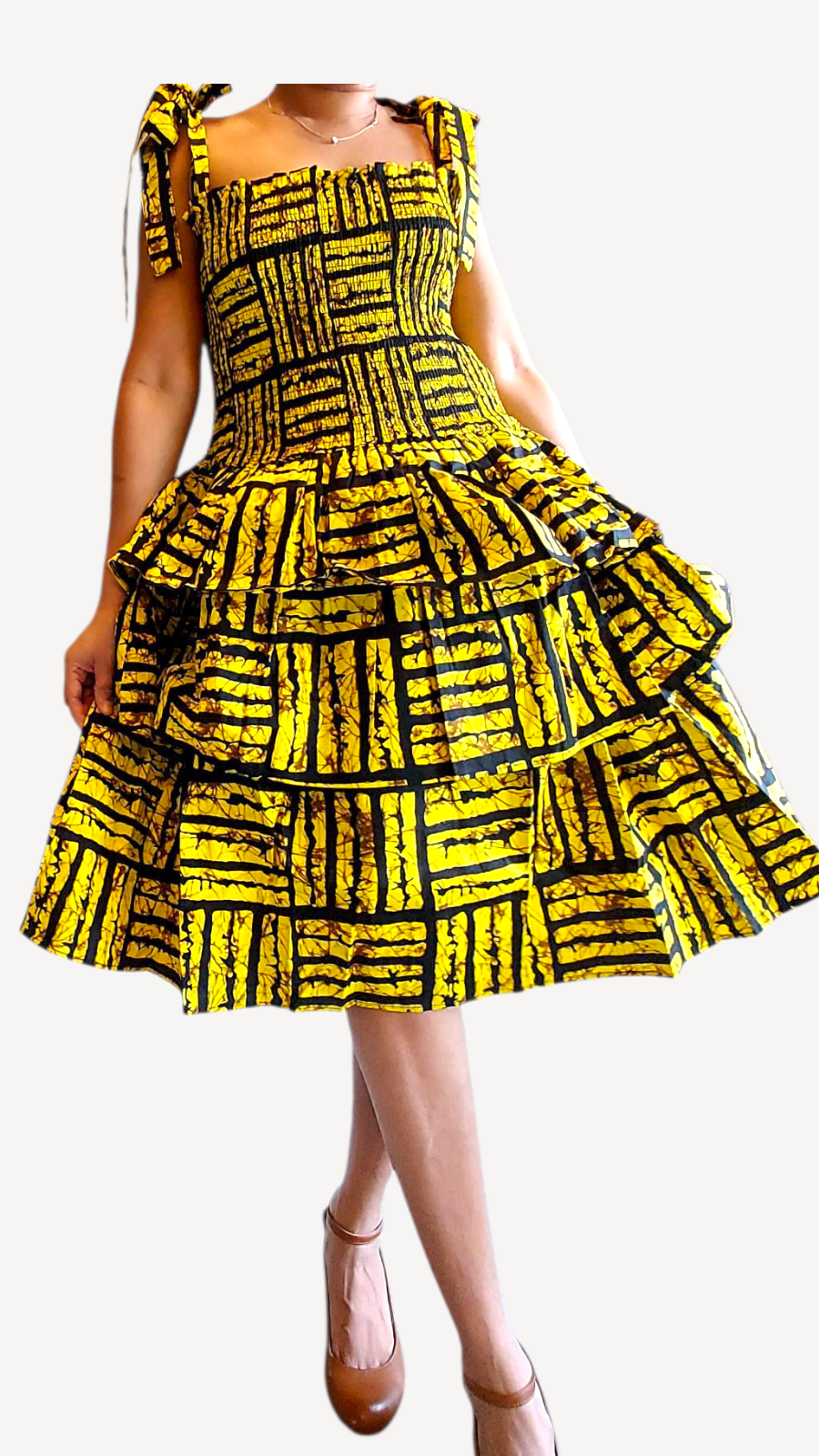 Flounce Dress/Shoulder Straps /African Anarka  Print KVZ66
