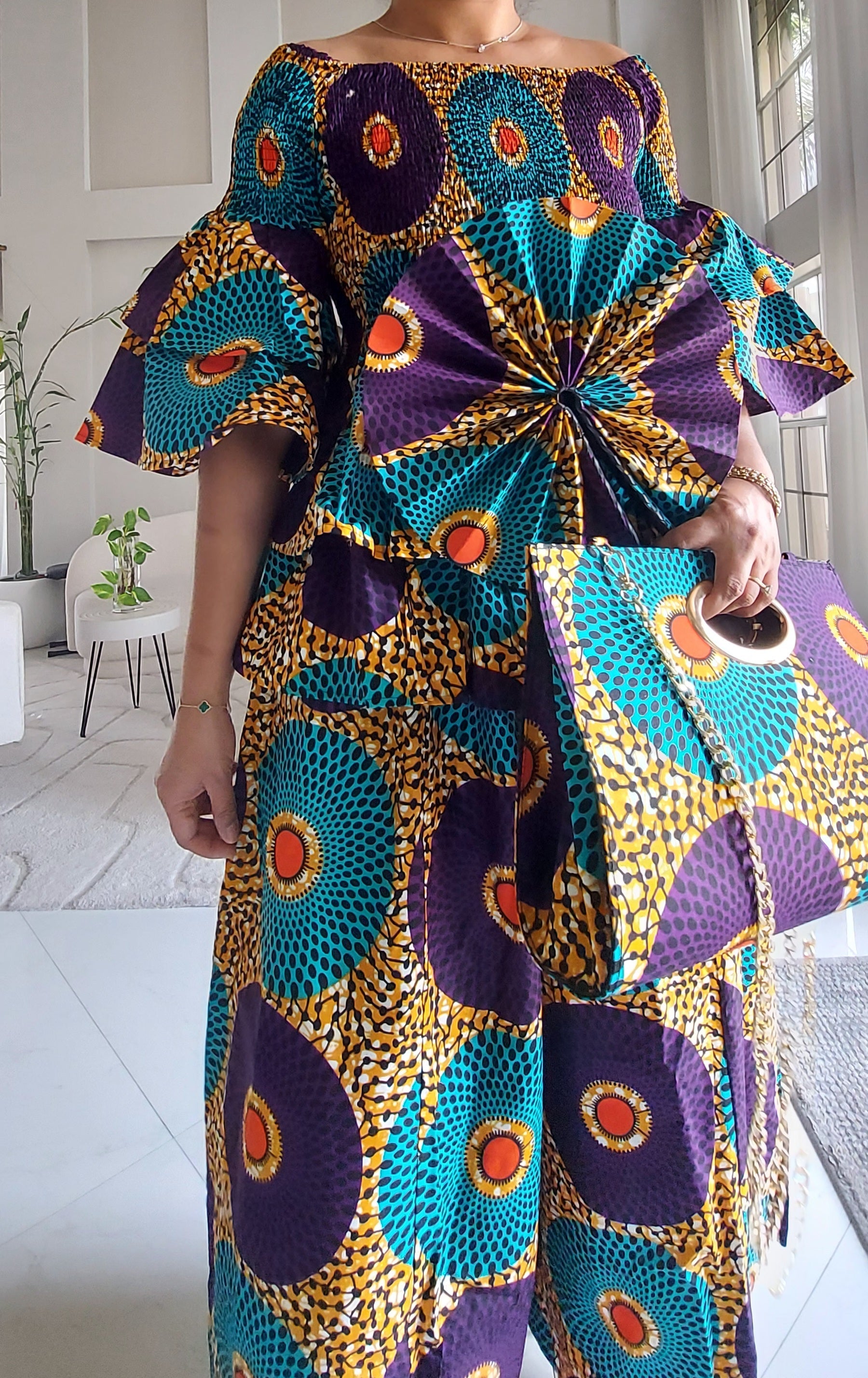 5-Piece African Ankara Pant Set Sunburst - 019-PS14A